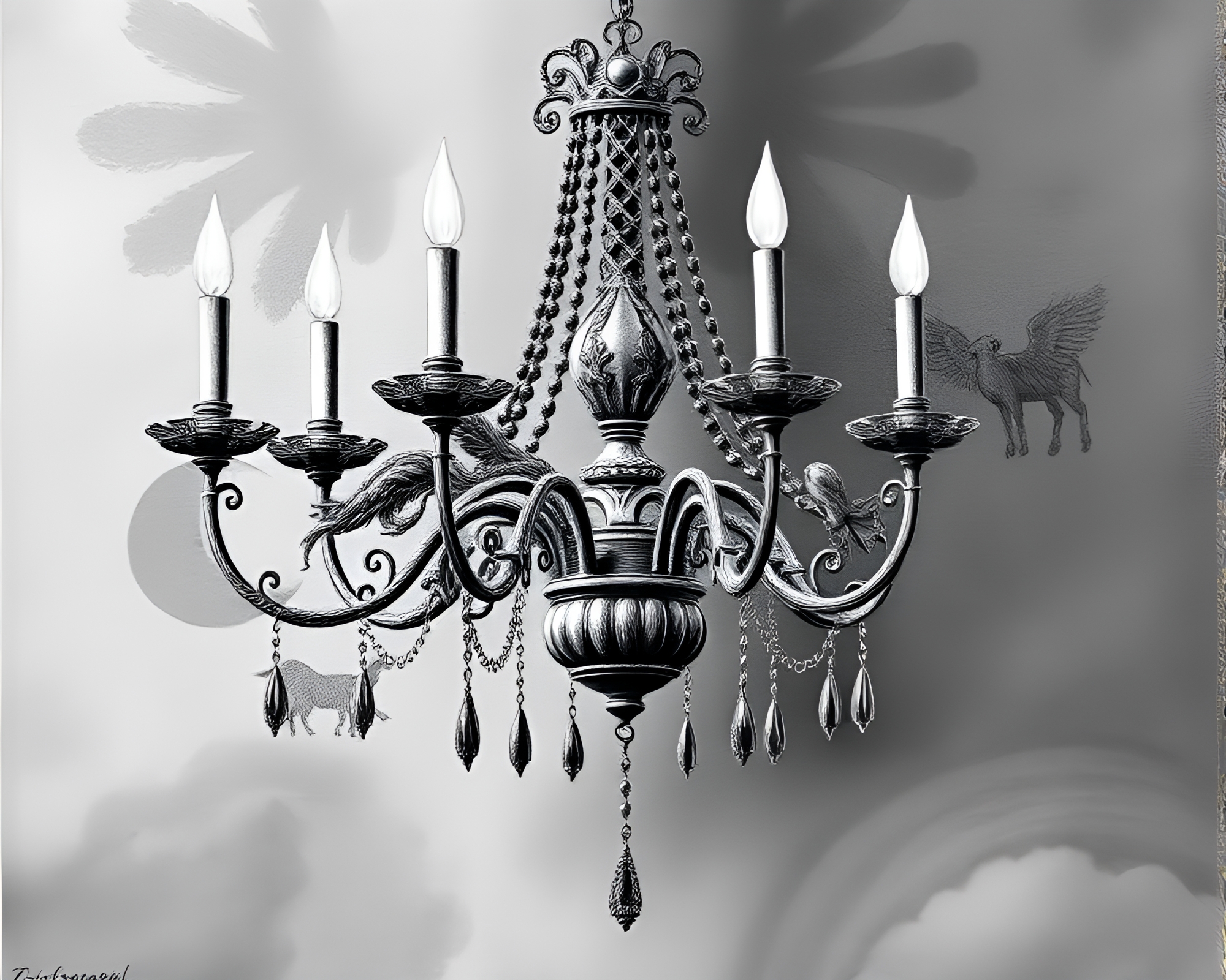 Gothic Chandelier Watercolor Embroidery Detail – free AI stock image