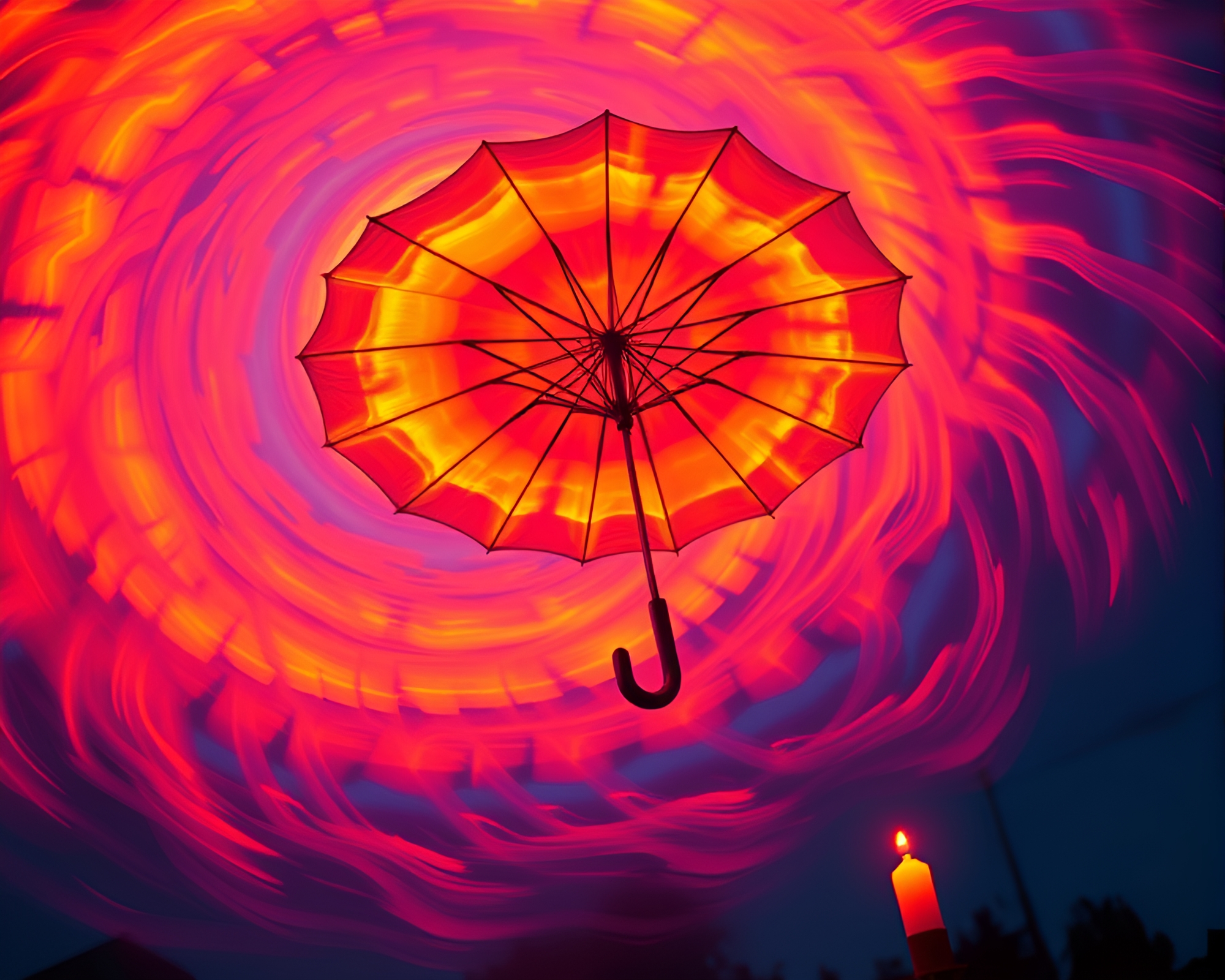 Neon Vortex: Sunset Umbrella Night – free AI stock image
