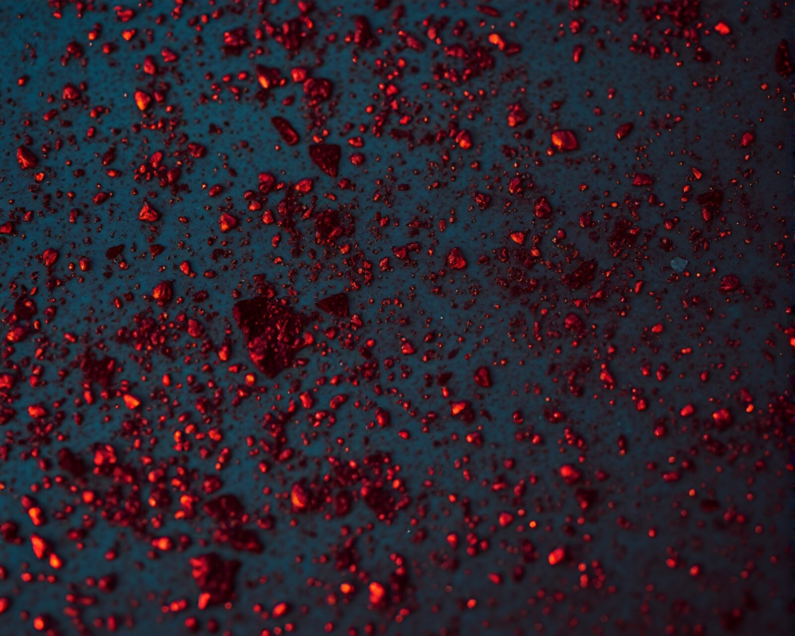 Duotone red-blue textured rust flakes with mermaid silhouette
