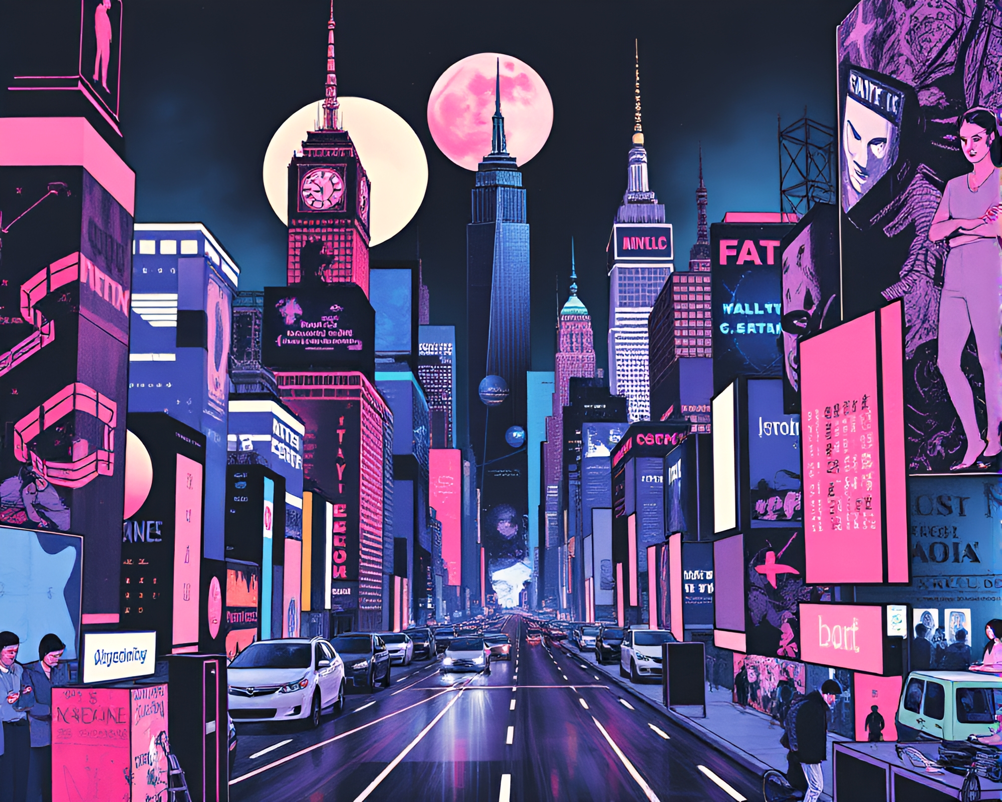 Futuristic Cityscape in Indigo Mystery Tri-tone Collage – free AI stock image