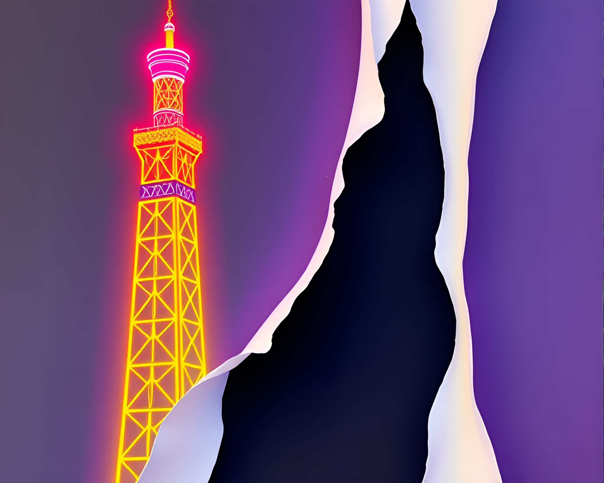 Neon Tower of Tears Lithograph – free AI stock image