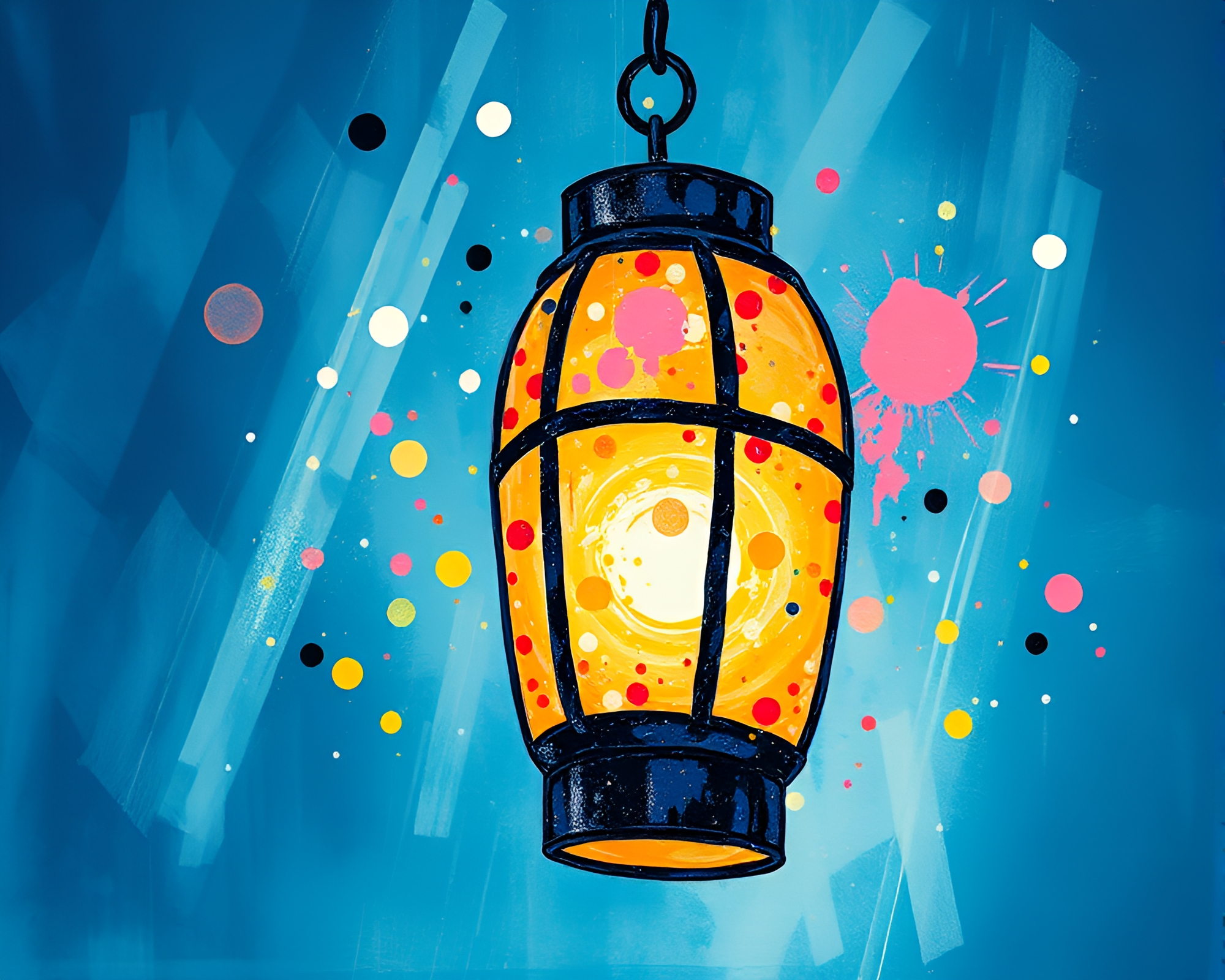 Acrylic Splatter Paper Lantern Collage Creation – free AI stock image