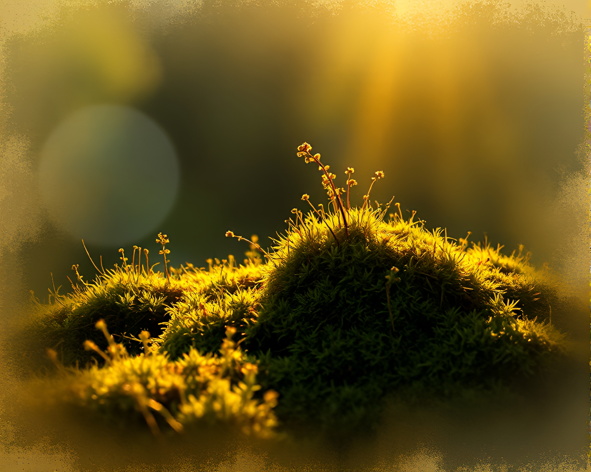 Enchanting Moss Growth at Golden Hour Charcoal Sketch – free AI stock image