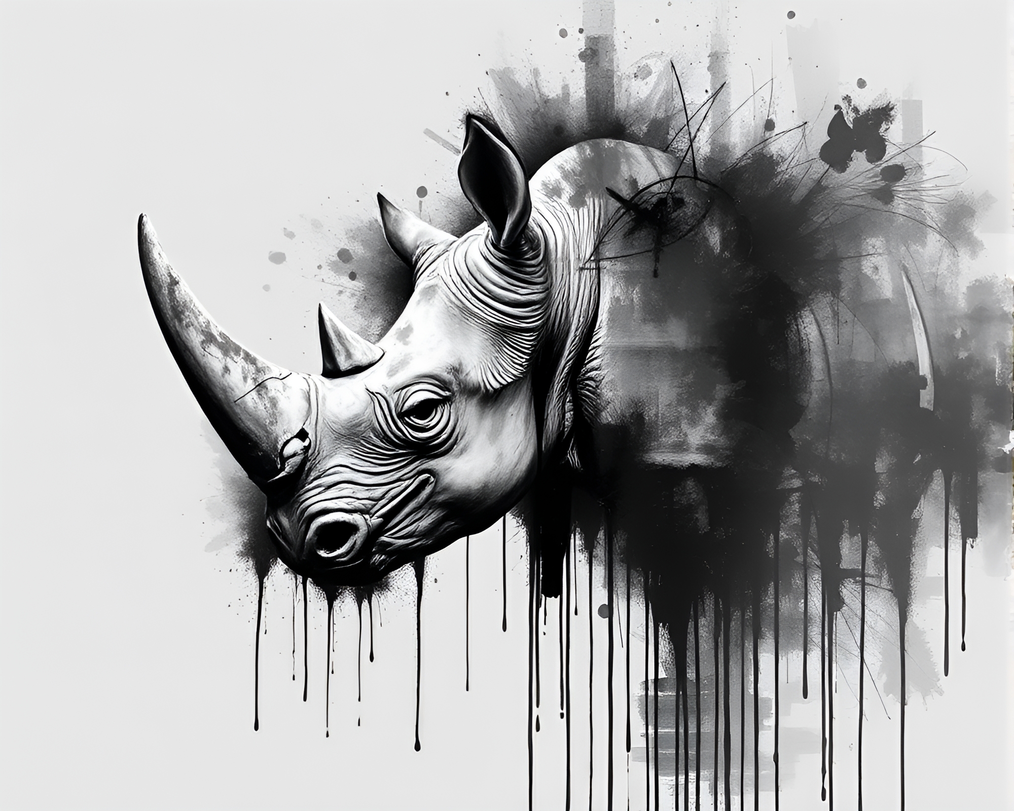 Rhinoceros in Digital Glitch Spray Paint Drips – free AI stock image