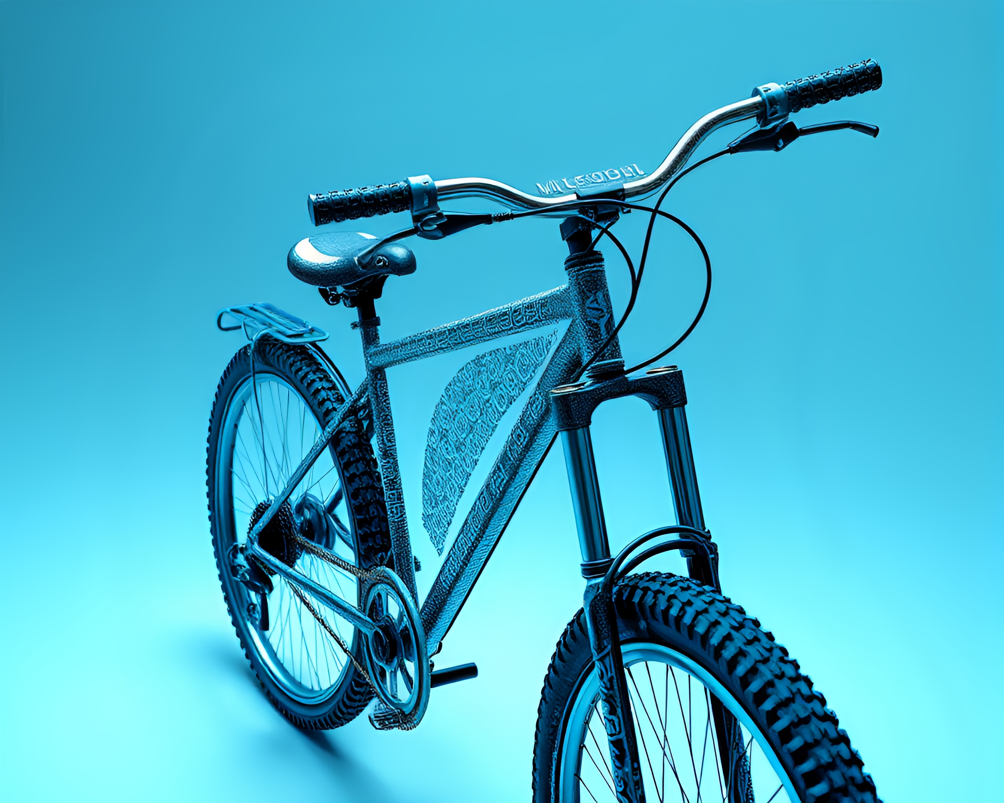 Solar-Powered Bike with Monochrome Blue Embroidered Detail – free AI stock image