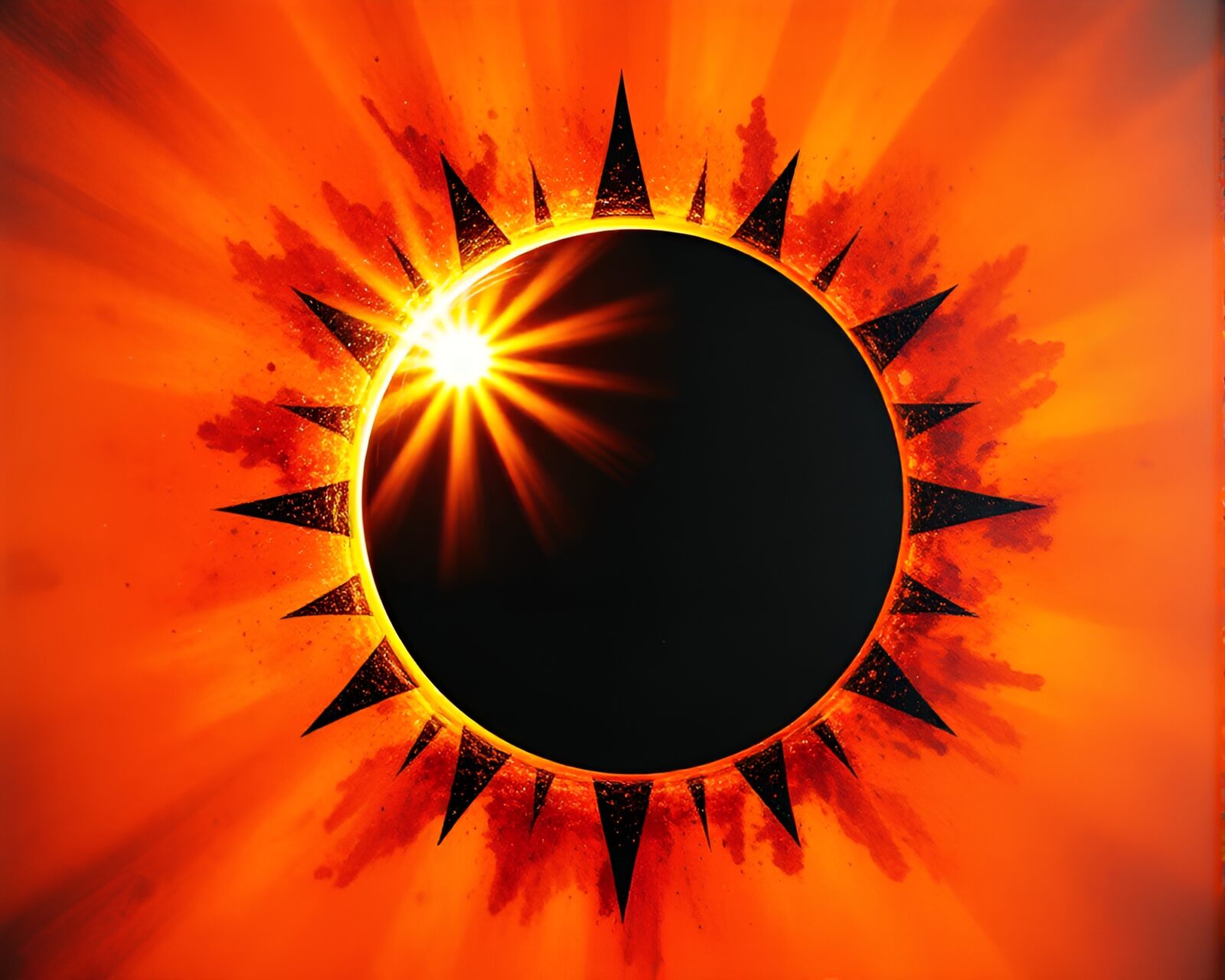 Vibrant impasto painting depicting a solar eclipse under disco lights
