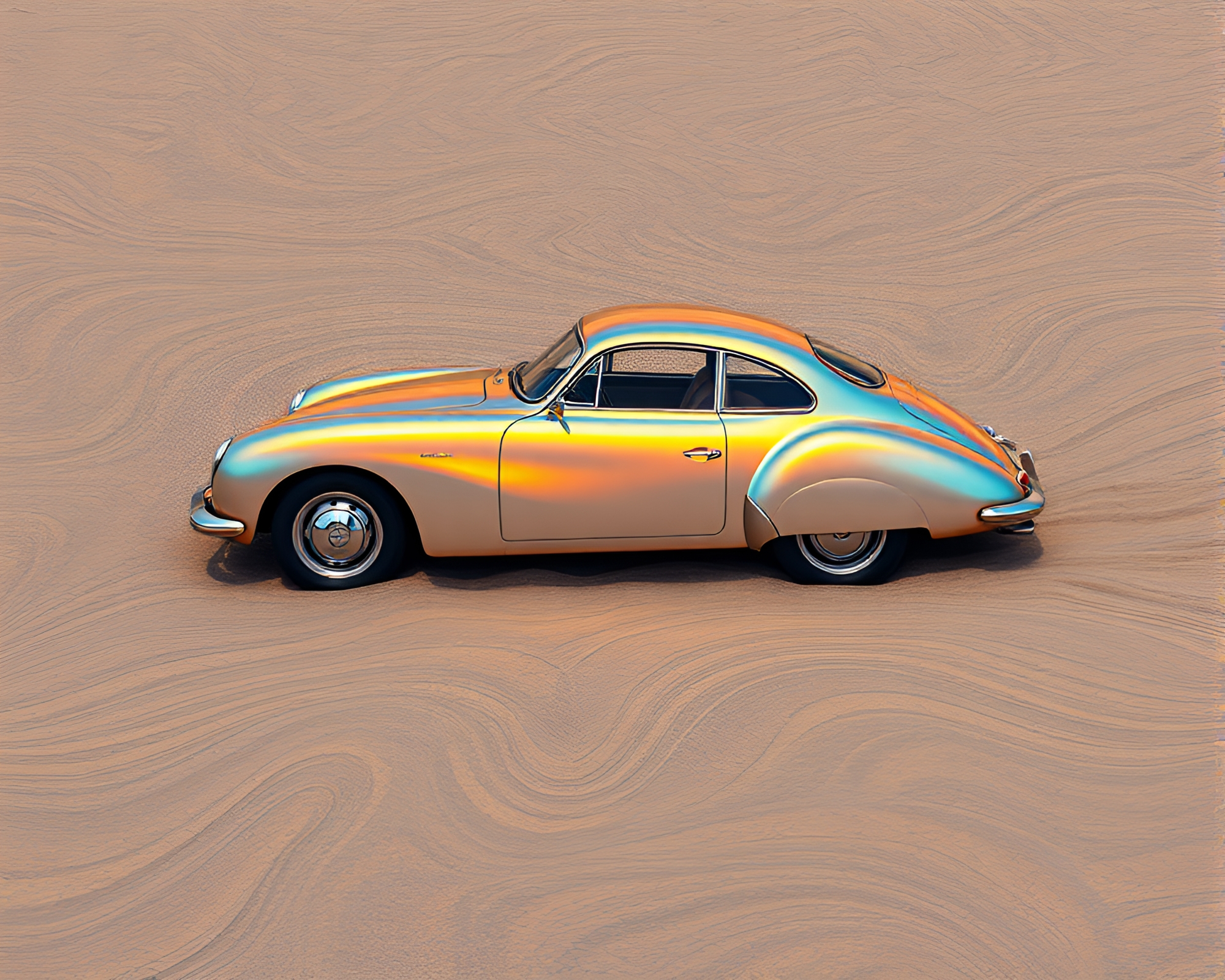 Iridescent Flying Car in Sand Swirl Grisaille – free AI stock image