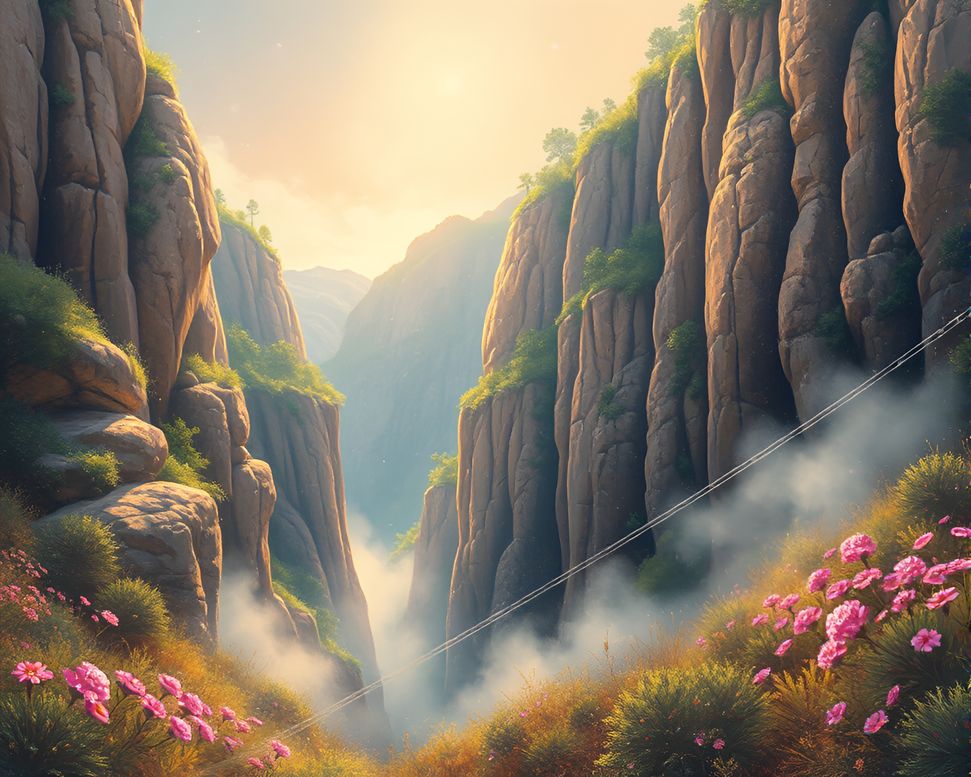 Enchanted Canyon with Glittering Steam Vapor – free AI stock image