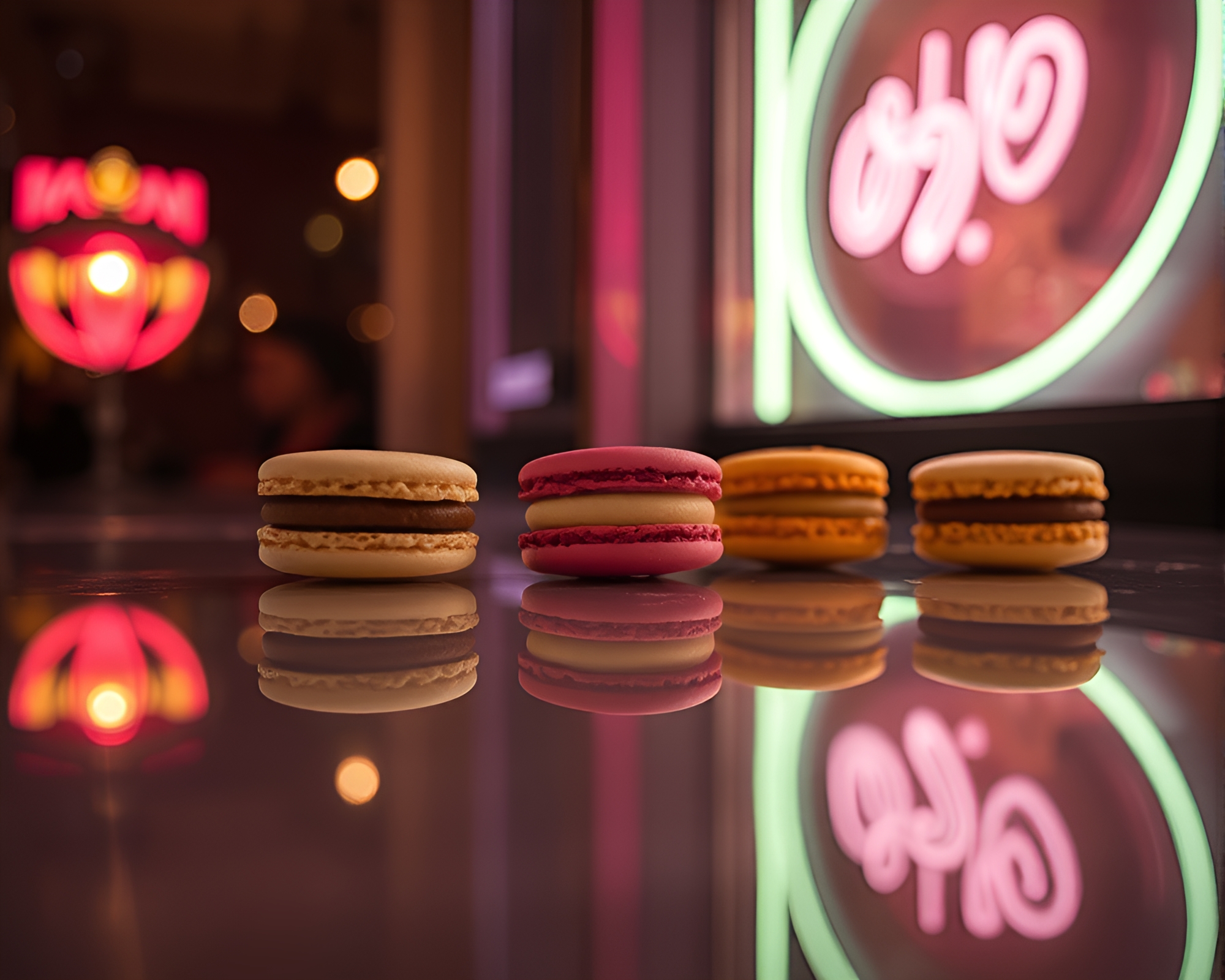 Neon Double Exposure Macaron Reflections – free AI stock image