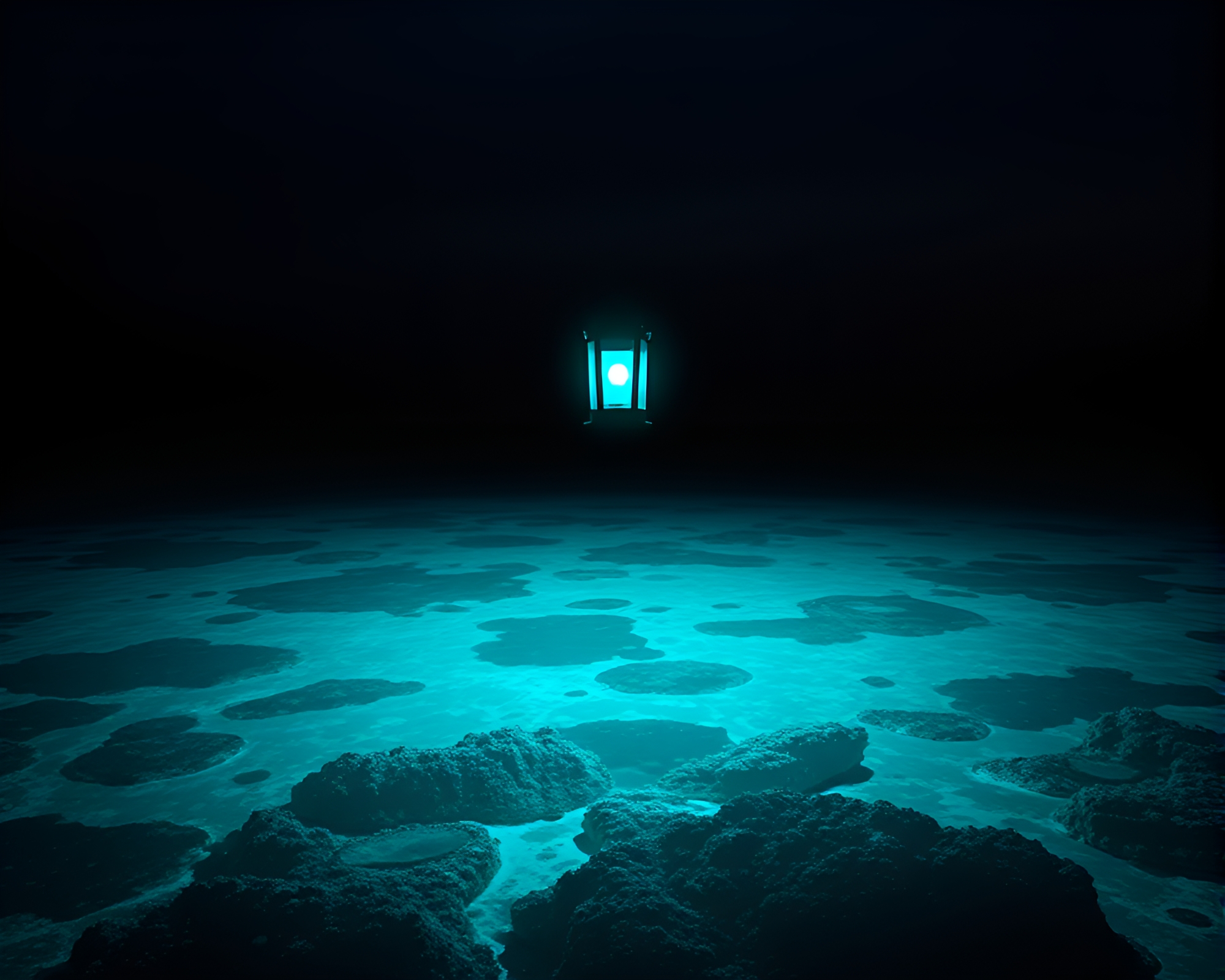 Ethereal Coral Atoll Silhouette Lantern Light Scene – free AI stock image