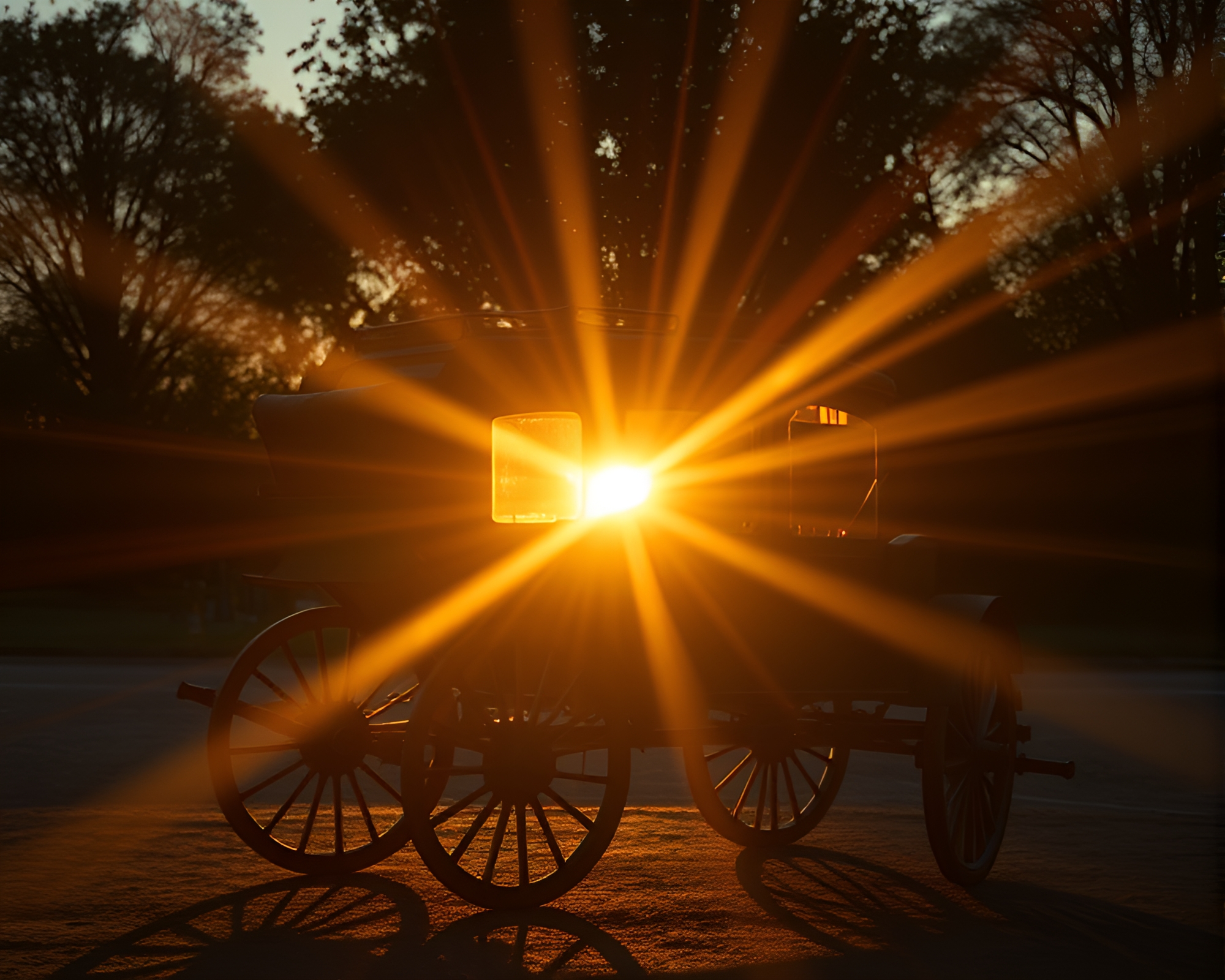 Stagecoach Journey Through Sunlit Canyon with Rim Lighting – free AI stock image
