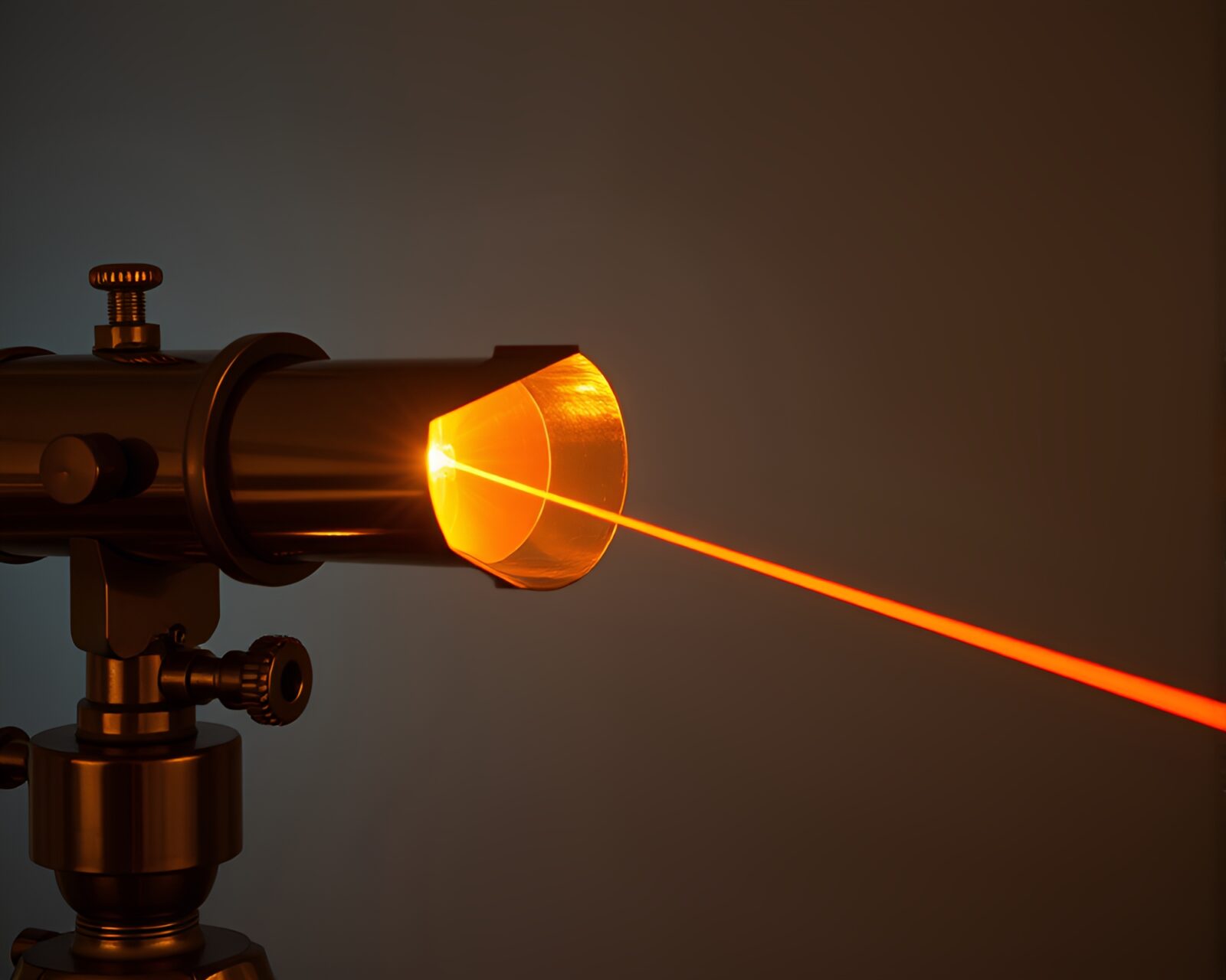 Minimalist LED light art with brass telescope and prism