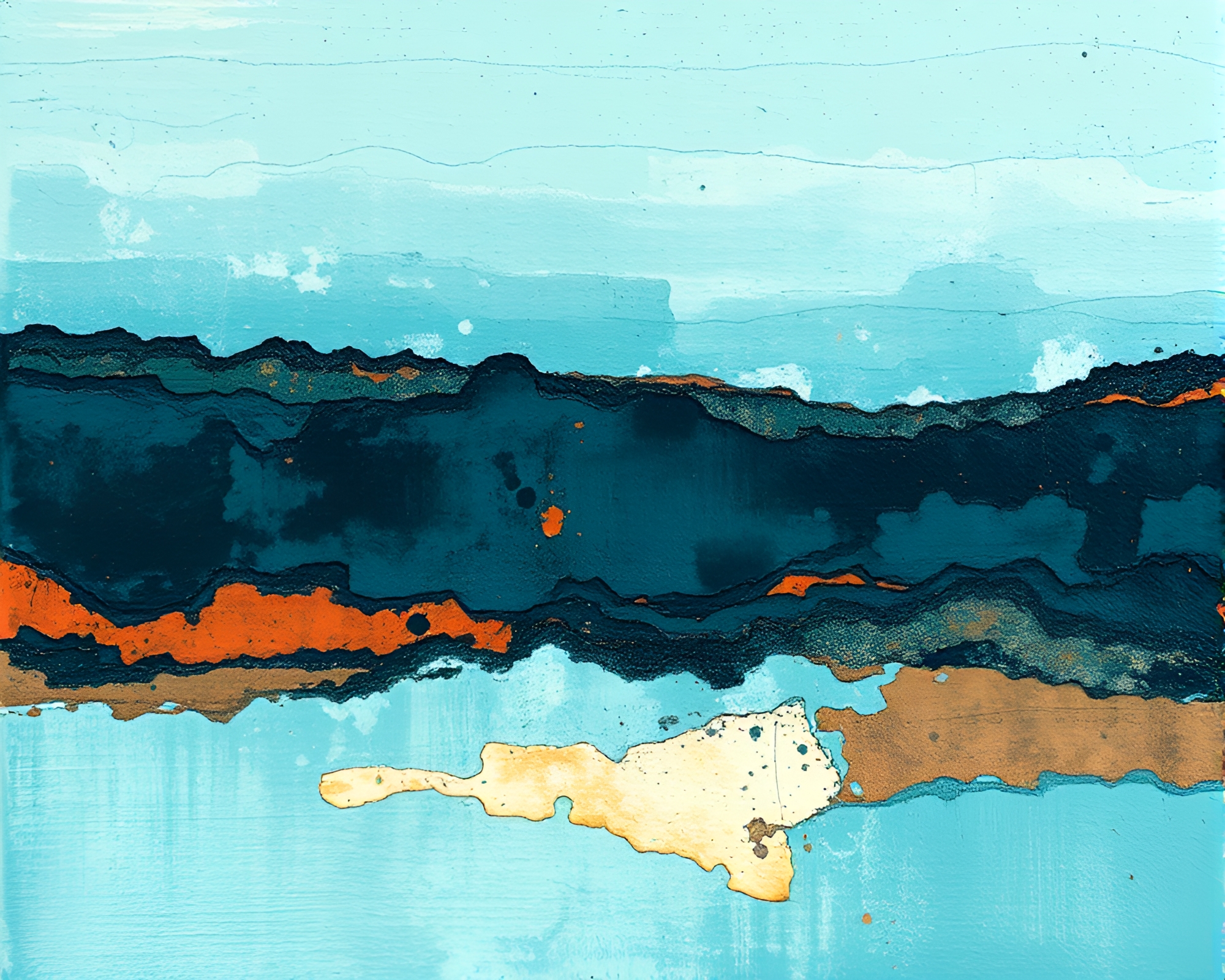 Monolith in Teal Serenity: Palette Knife Linocut Textures – free AI stock image