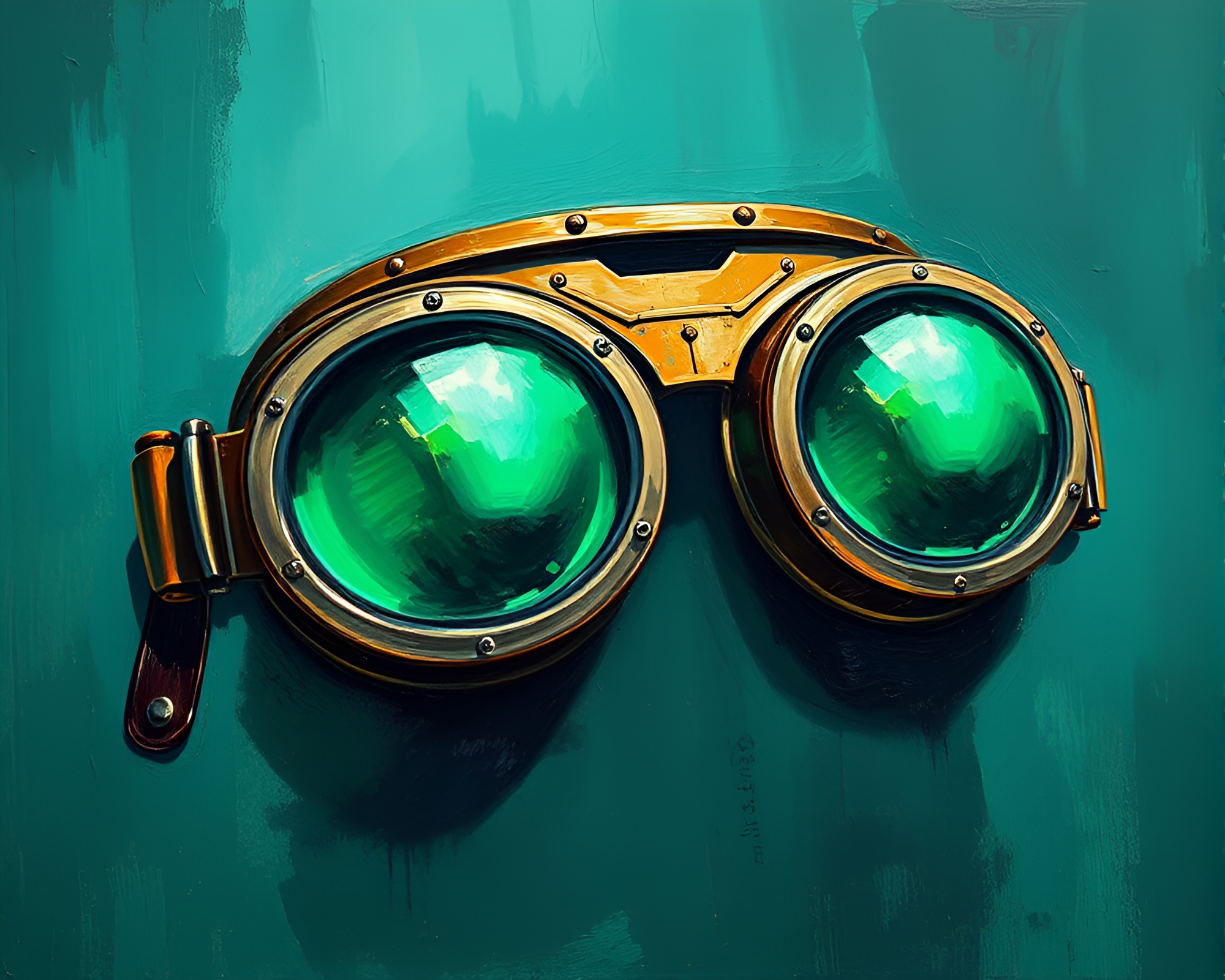 Steampunk Goggles in Emerald Shades Palette Knife Painting – free AI stock image