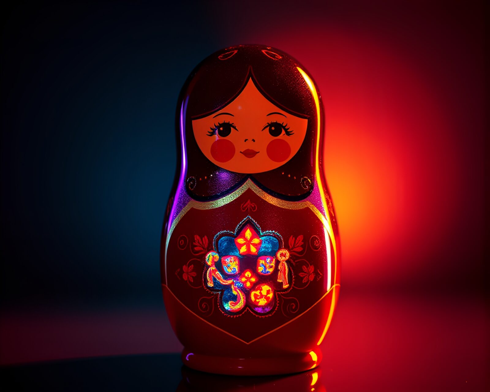 Matryoshka doll in thermal imaging with prism refractions