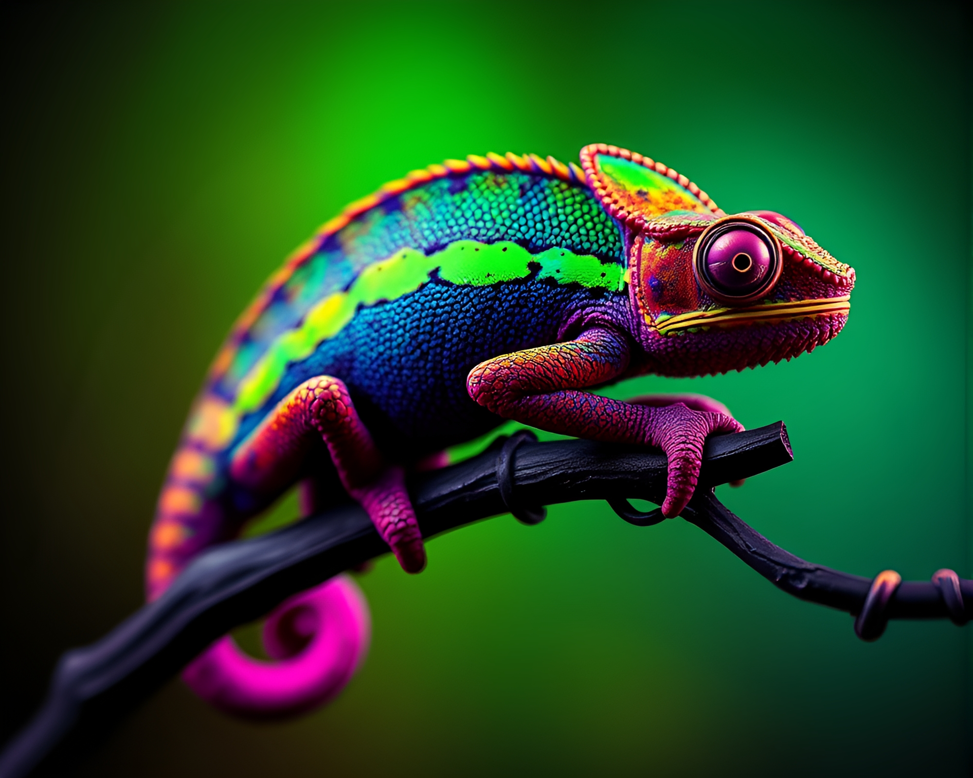Chameleon in Noir Oil Slick Rainbow – free AI stock image