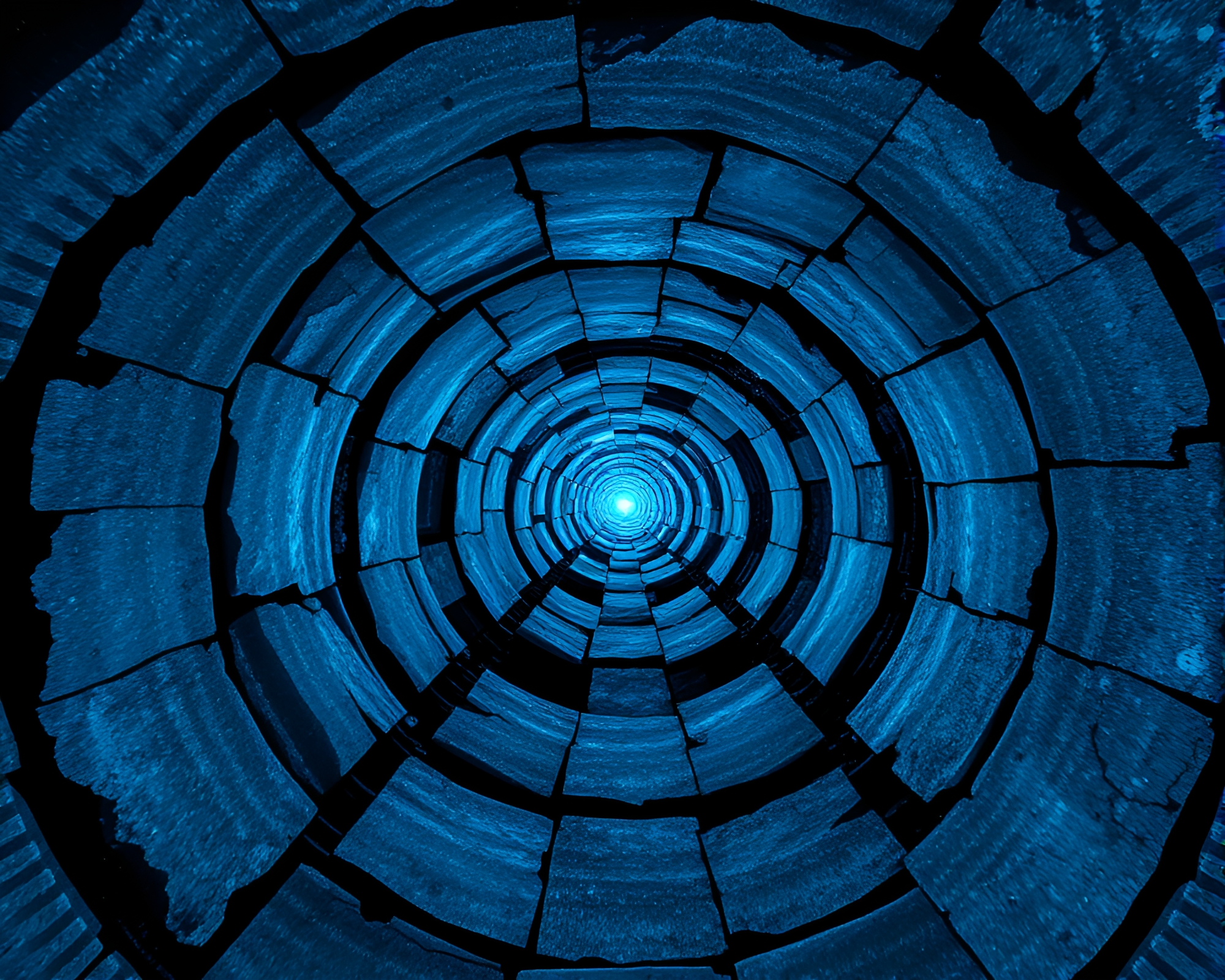 Steel-blue Glitch Art Stone Circle Wide-Angle View – free AI stock image