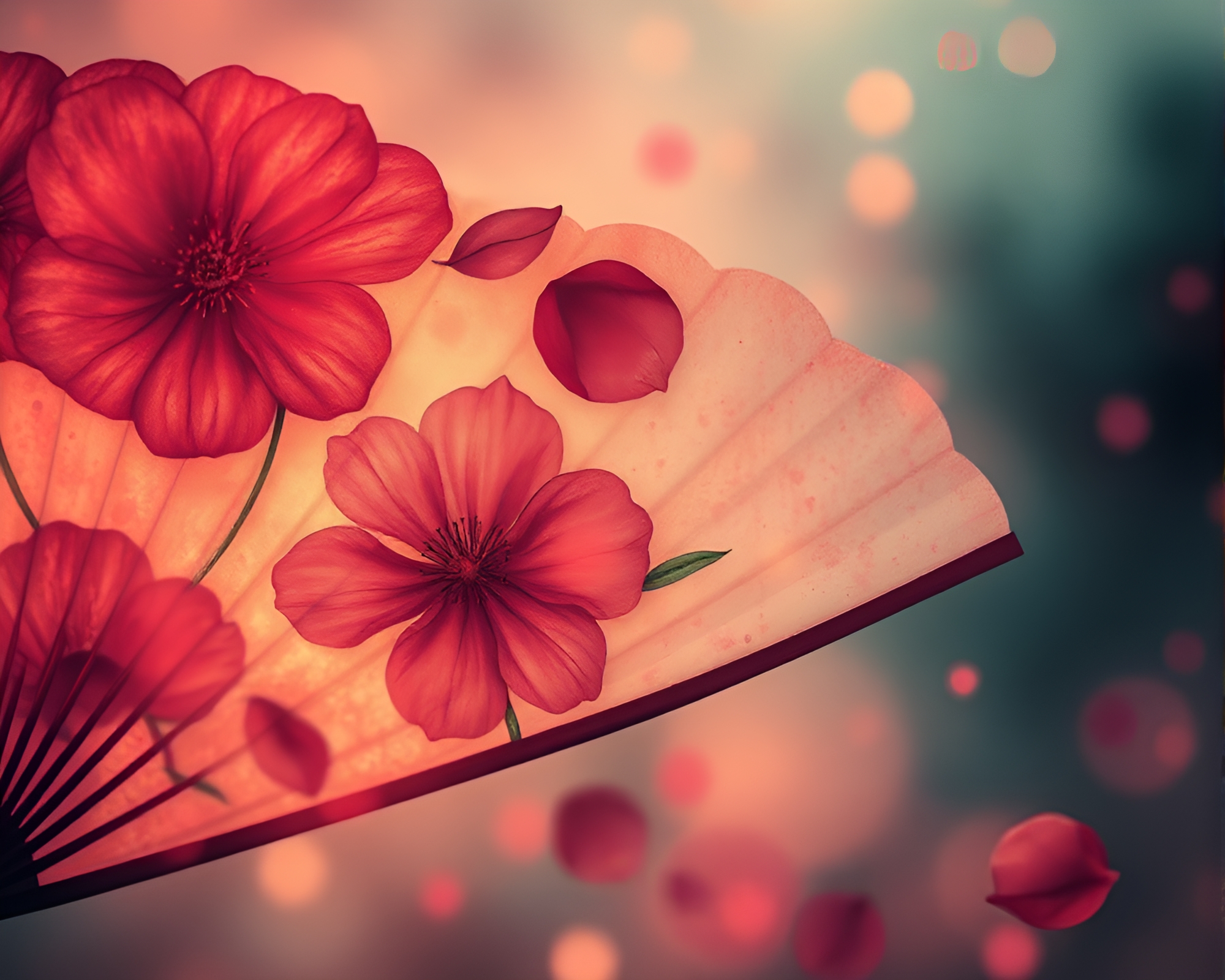 Flower Petals in Dadaist Hand-Painted Fan Collage – free AI stock image