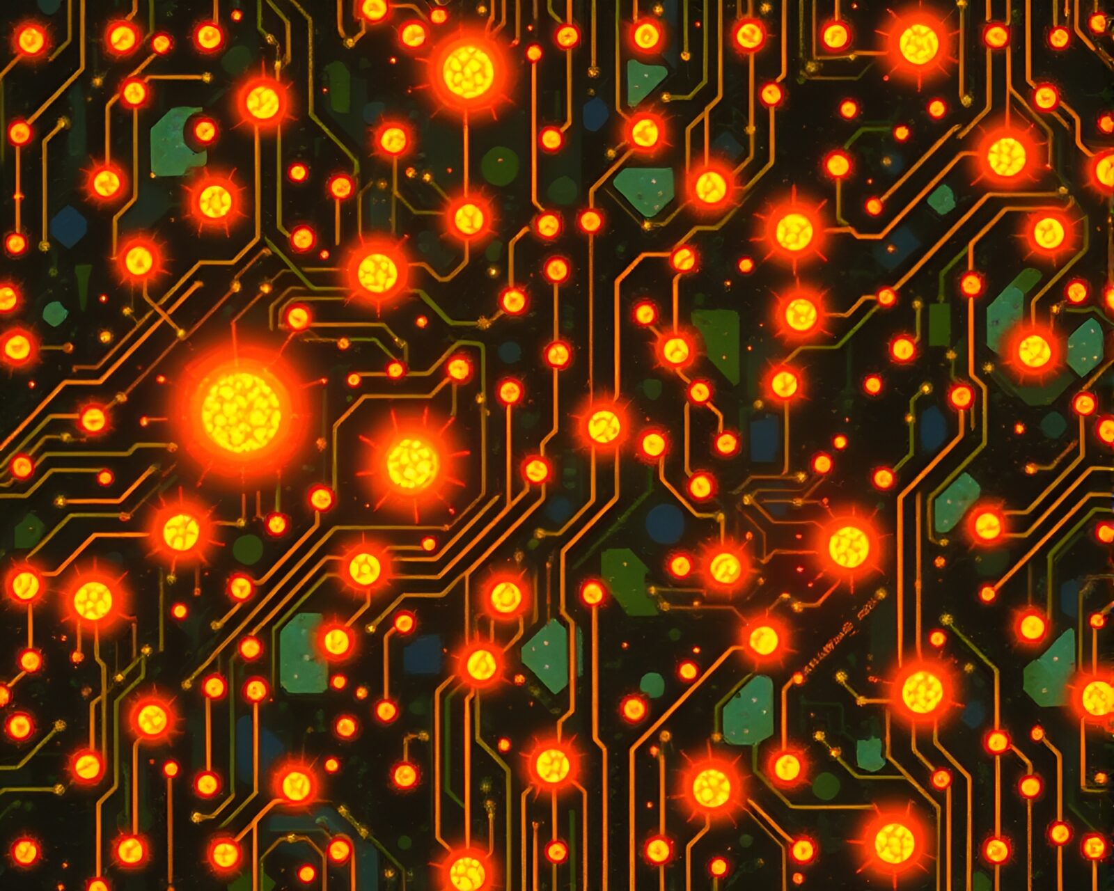 Abstract tempera painting of circuit board with mildew spots