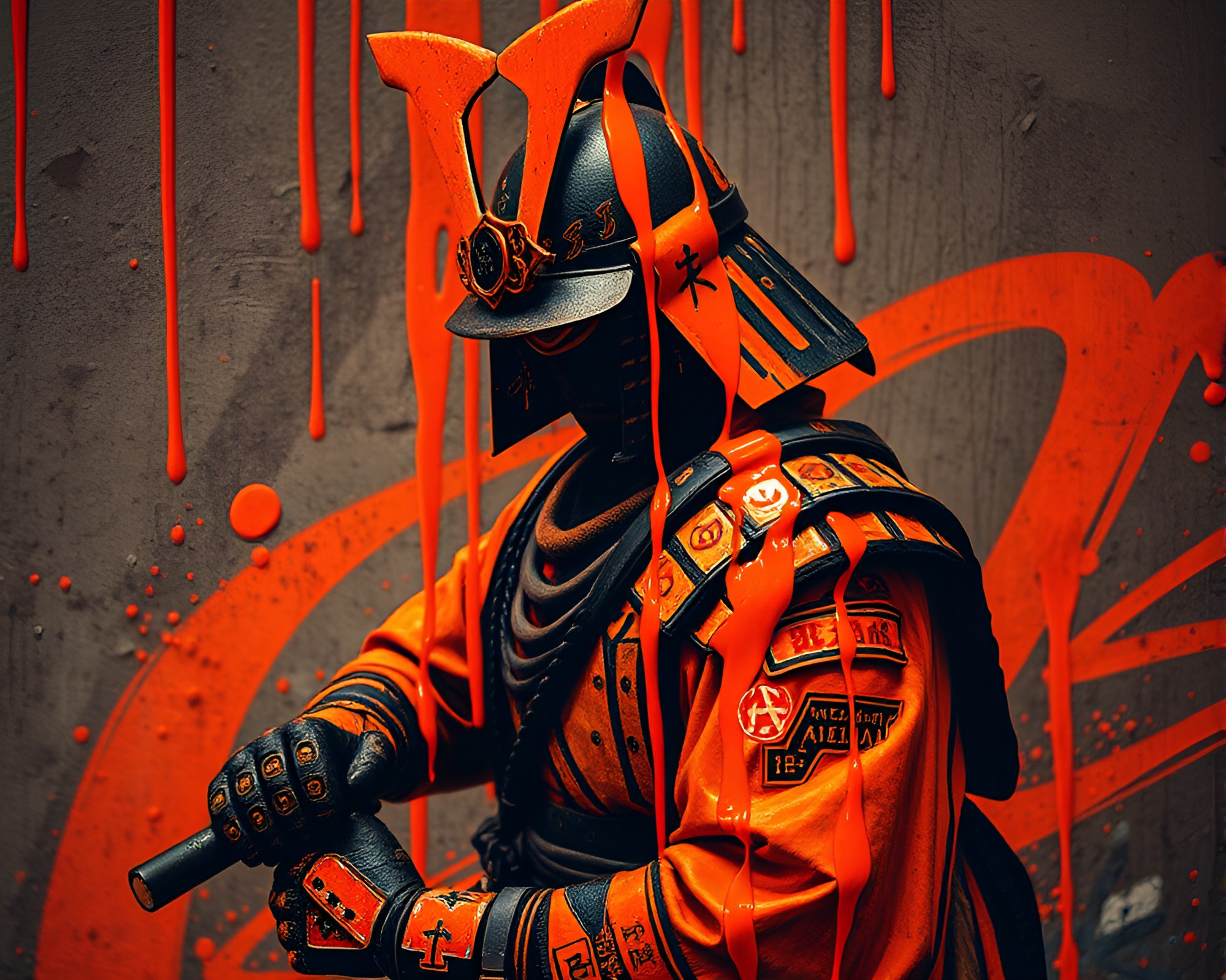 Samurai Warrior in Graffiti Drips – free AI stock image