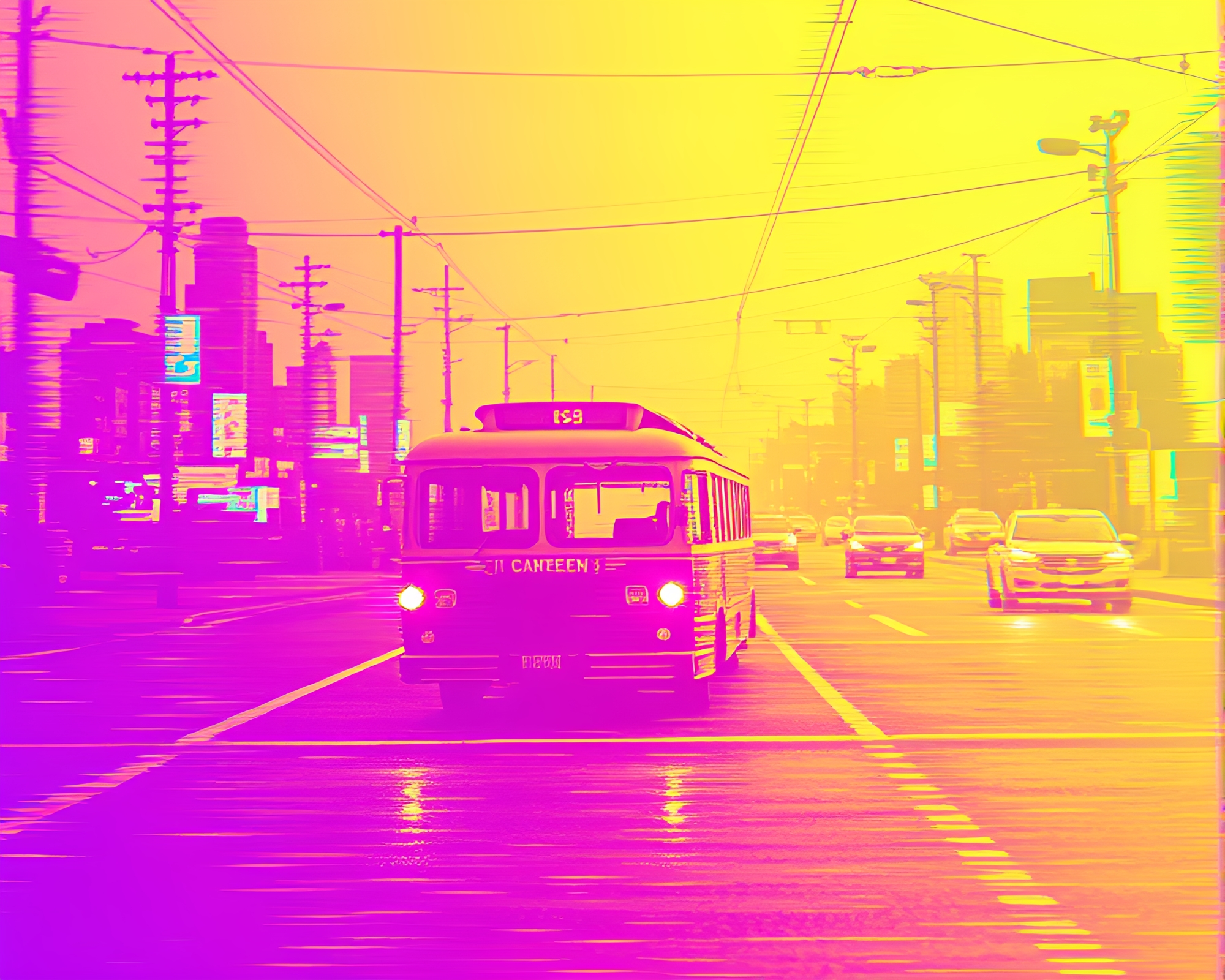 Glitch Artifacts in Electric Cable Car Journey – free AI stock image