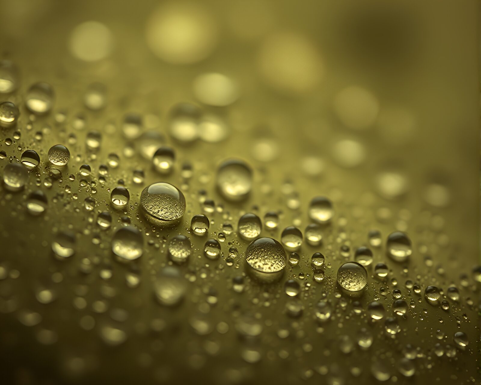 Concept art of water droplets under microscope in olive drab tone