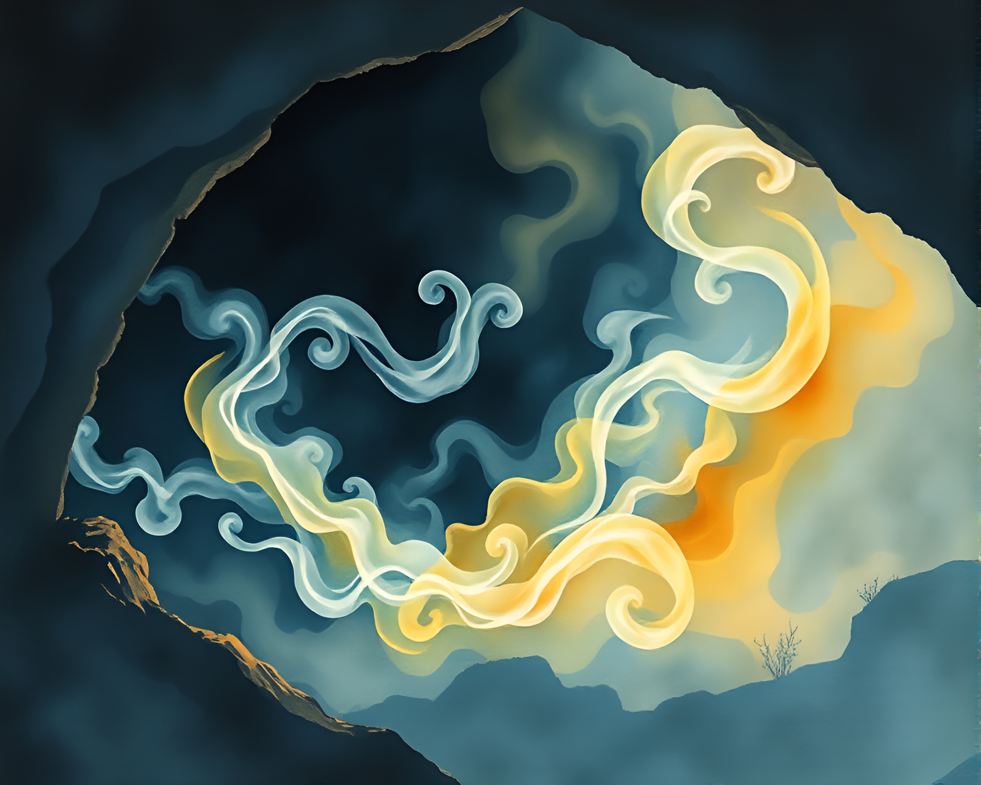 Ancient Cave Painting of Swirling Smoke Plume in Torchlight – free AI stock image