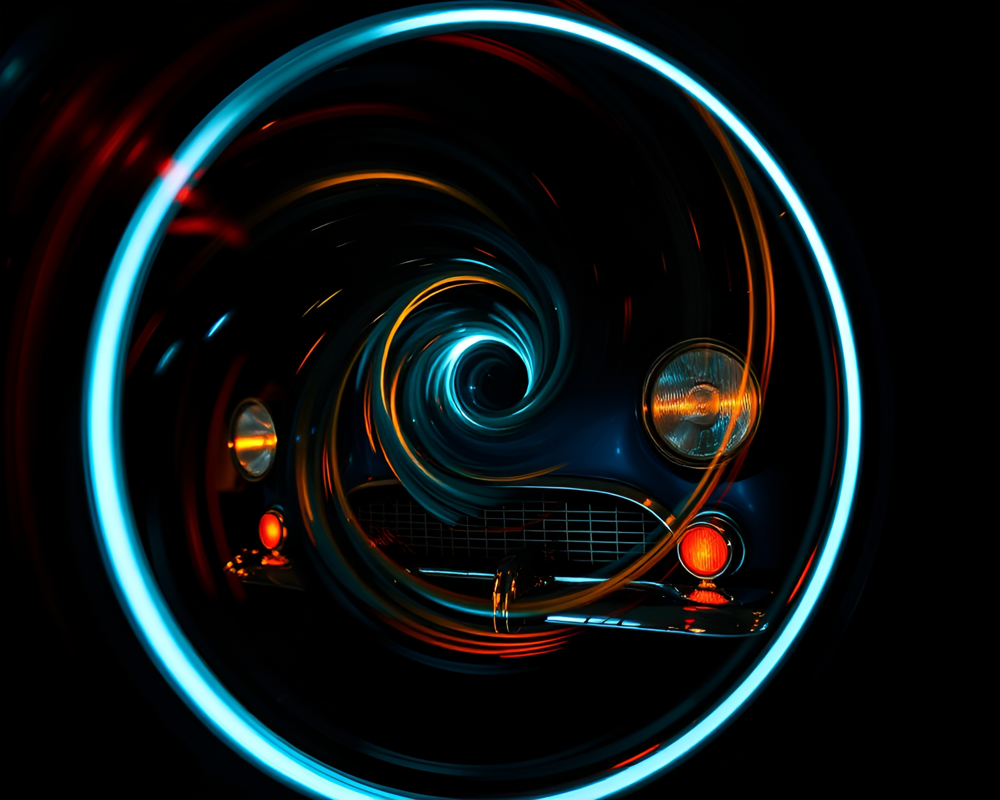 Vintage Car Swirling Vortex Rim Lighting Photo – free AI stock image