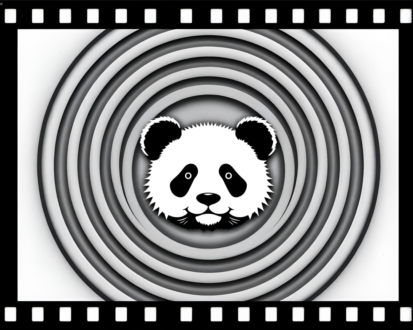 Matte finish image of a panda encircled by concentric circles