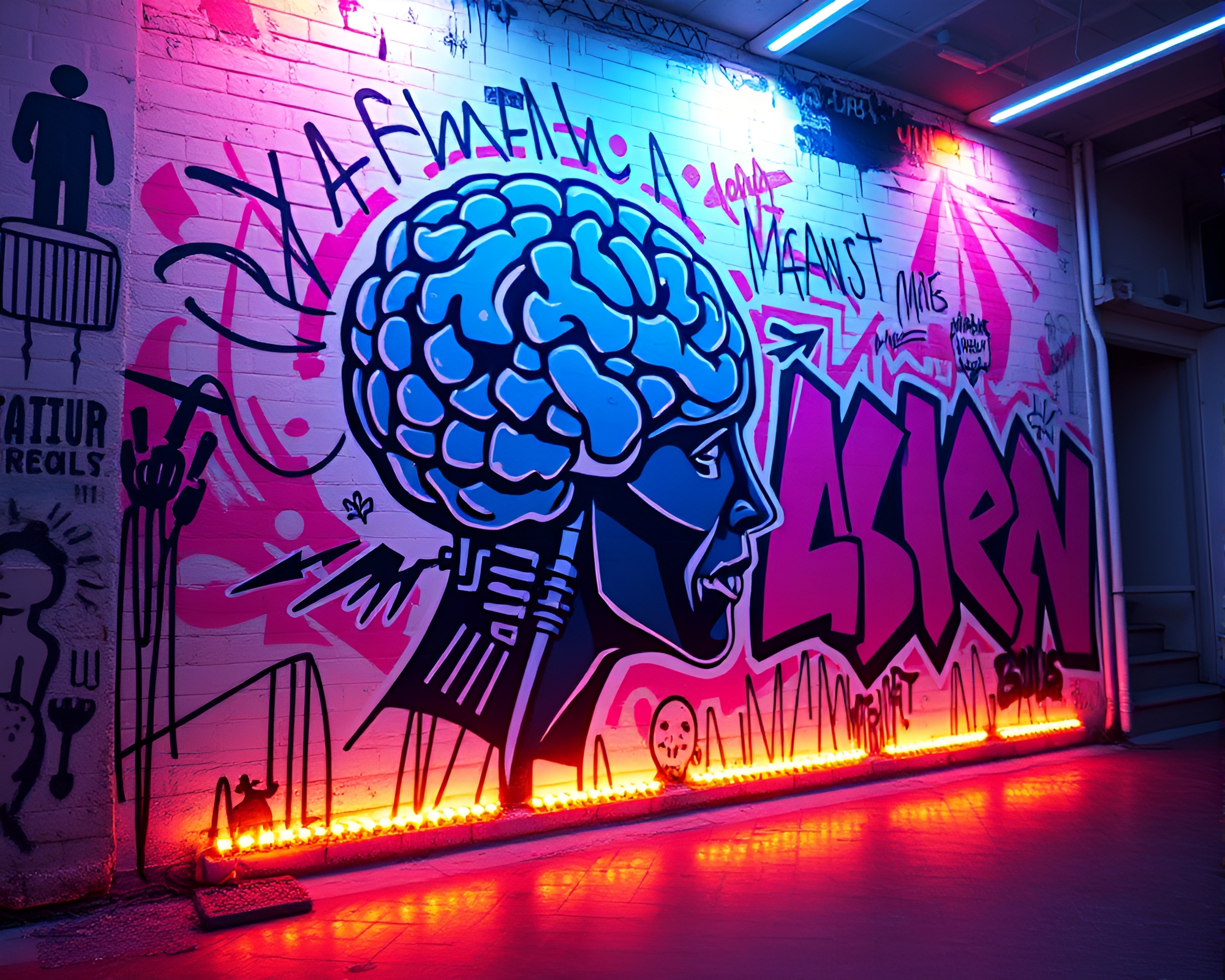 AI Brain Graffiti Mural in Vaporwave Aesthetic – free AI stock image