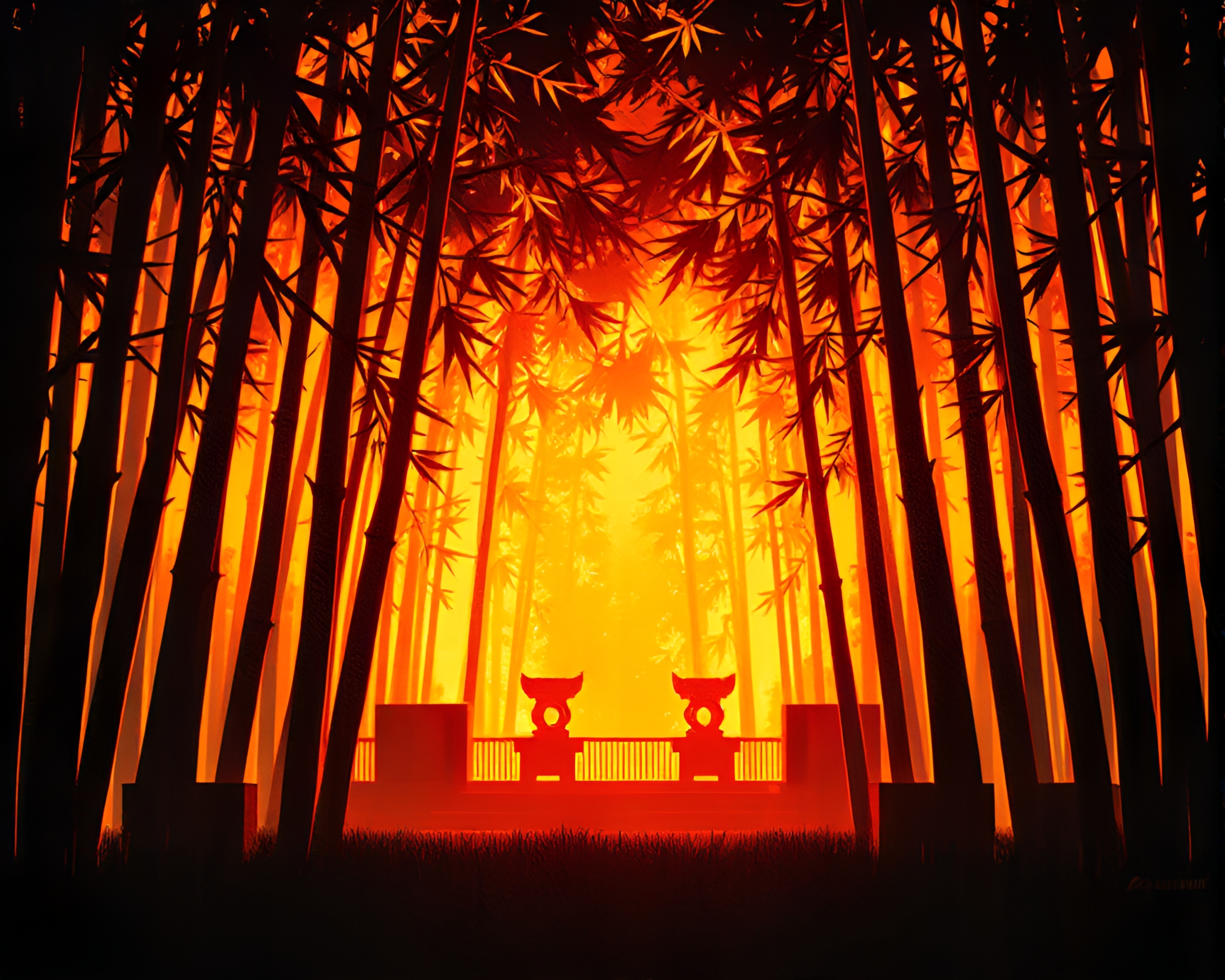 Bamboo Grove Throne Room Glow Stencil Art – free AI stock image