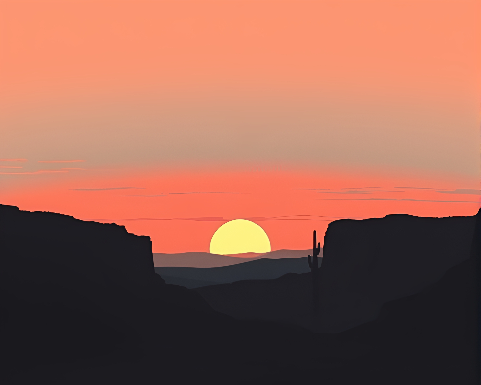 Desert Canyon Shadows at Sunset Linocut Print – free AI stock image
