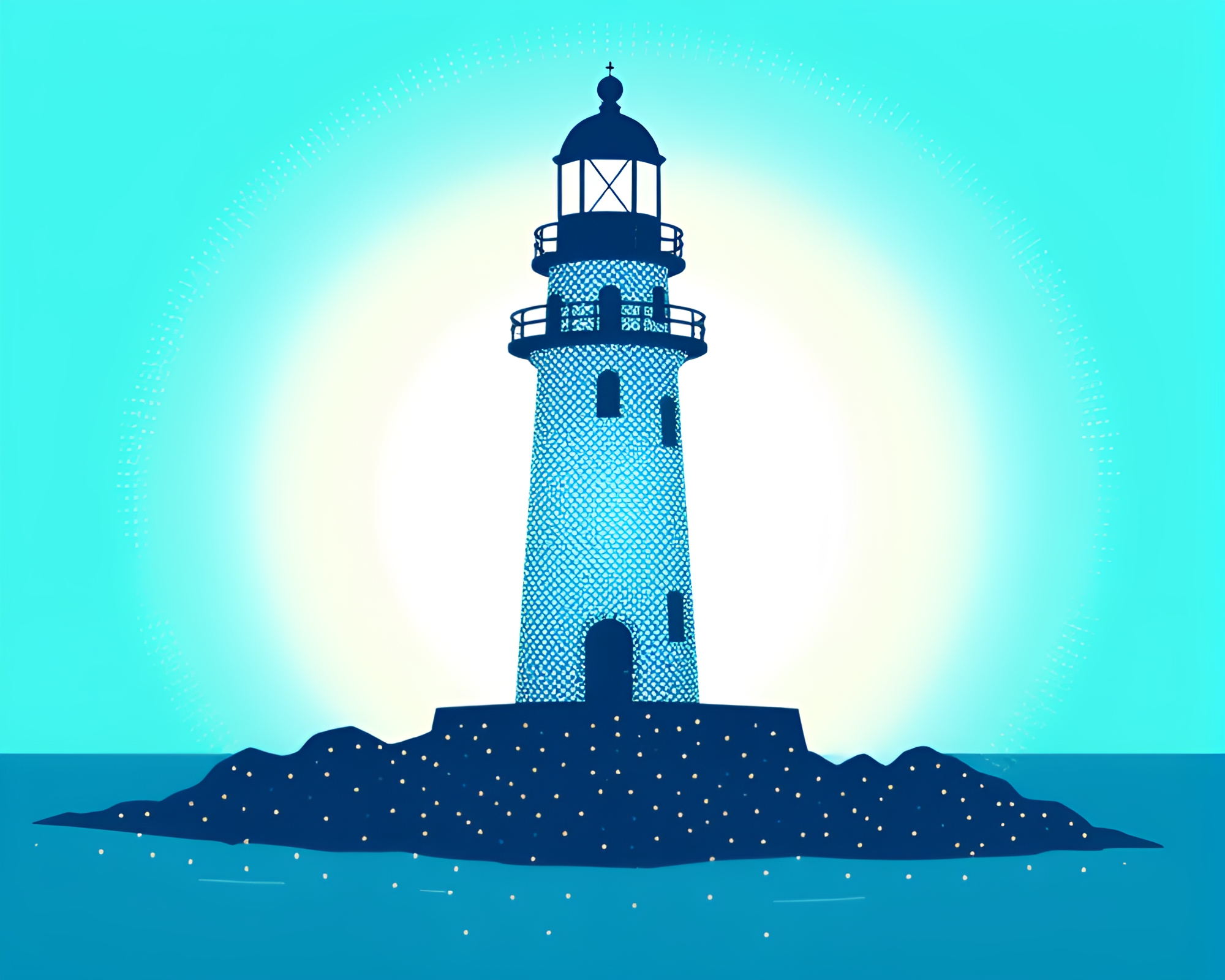 Serene Lighthouse in Turquoise Gradient Mesh – free AI stock image