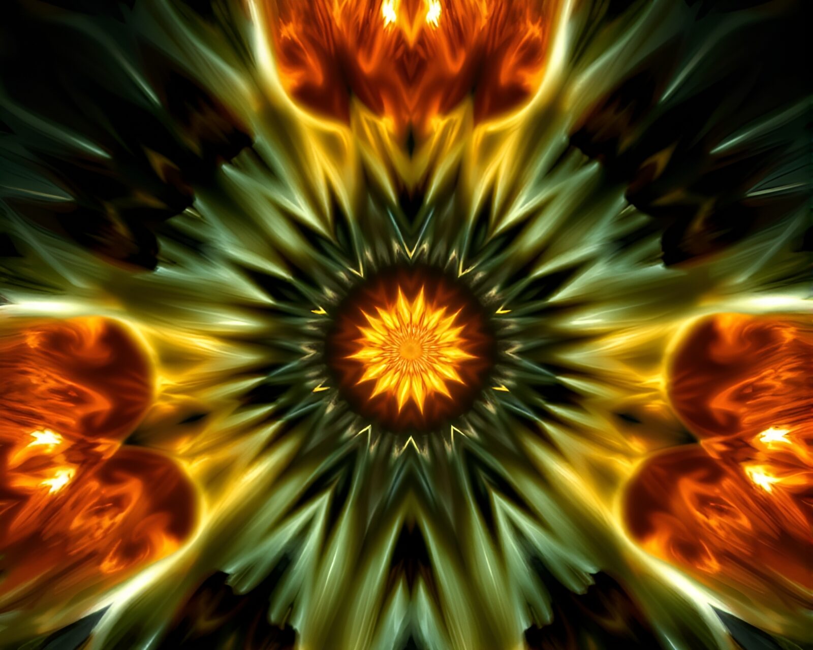Surreal fractal art of a trumpet surrounded by glowing rims