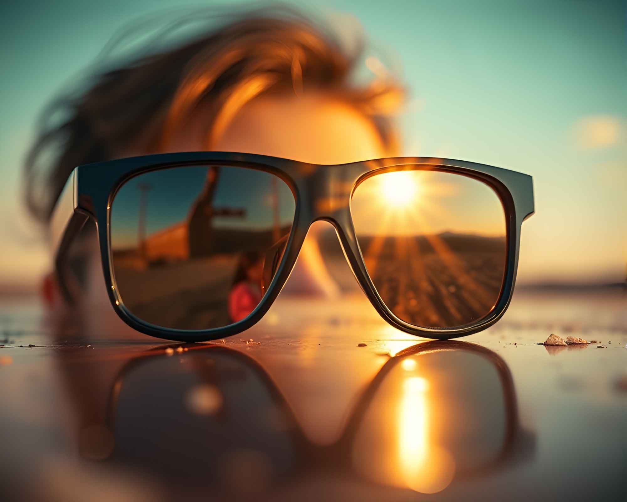 Stereoscopic AR Glasses Reflecting Afternoon Warm Glow – free AI stock image