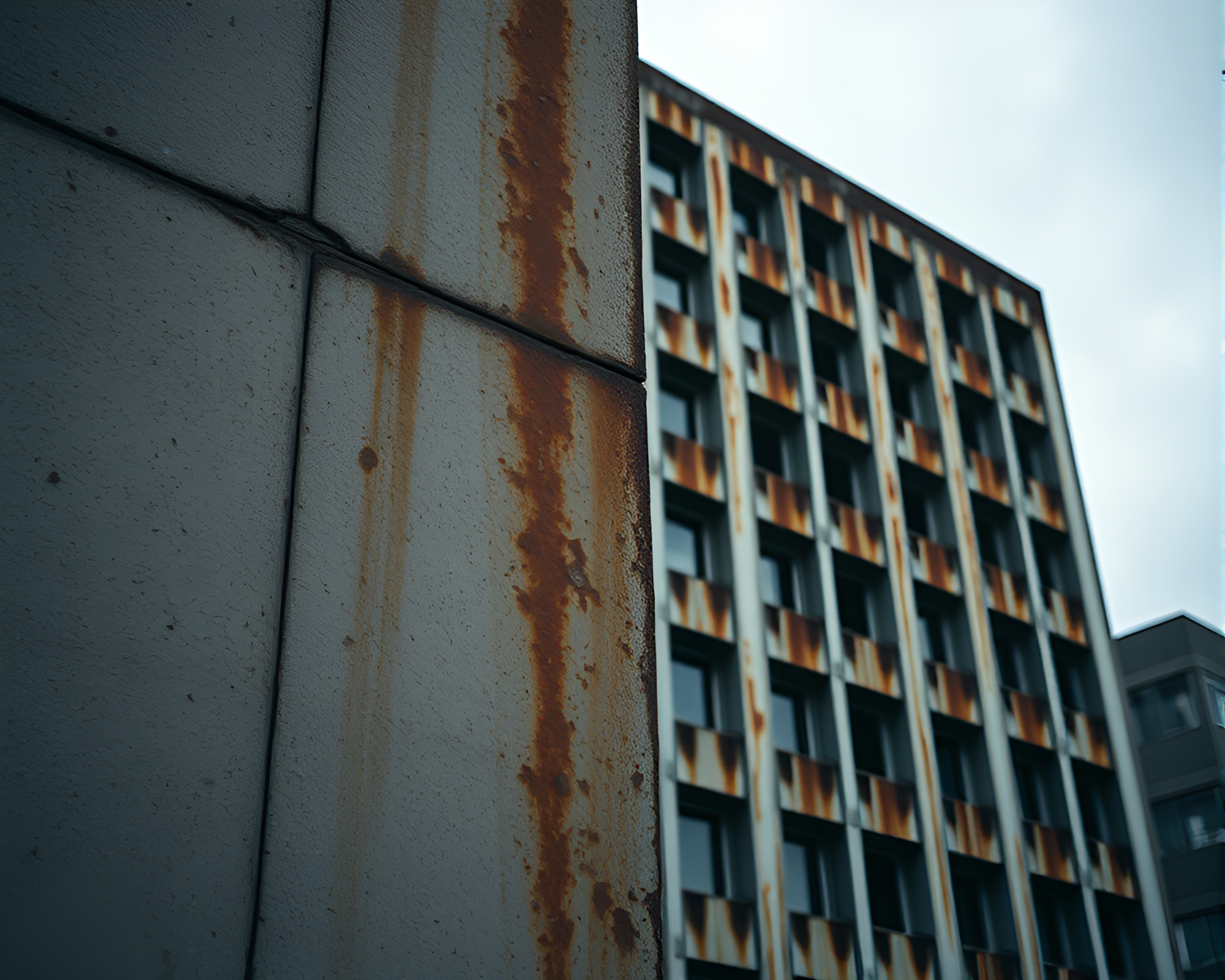 Decaying Brutalist Architecture with Rust Flake Texture – free AI stock image