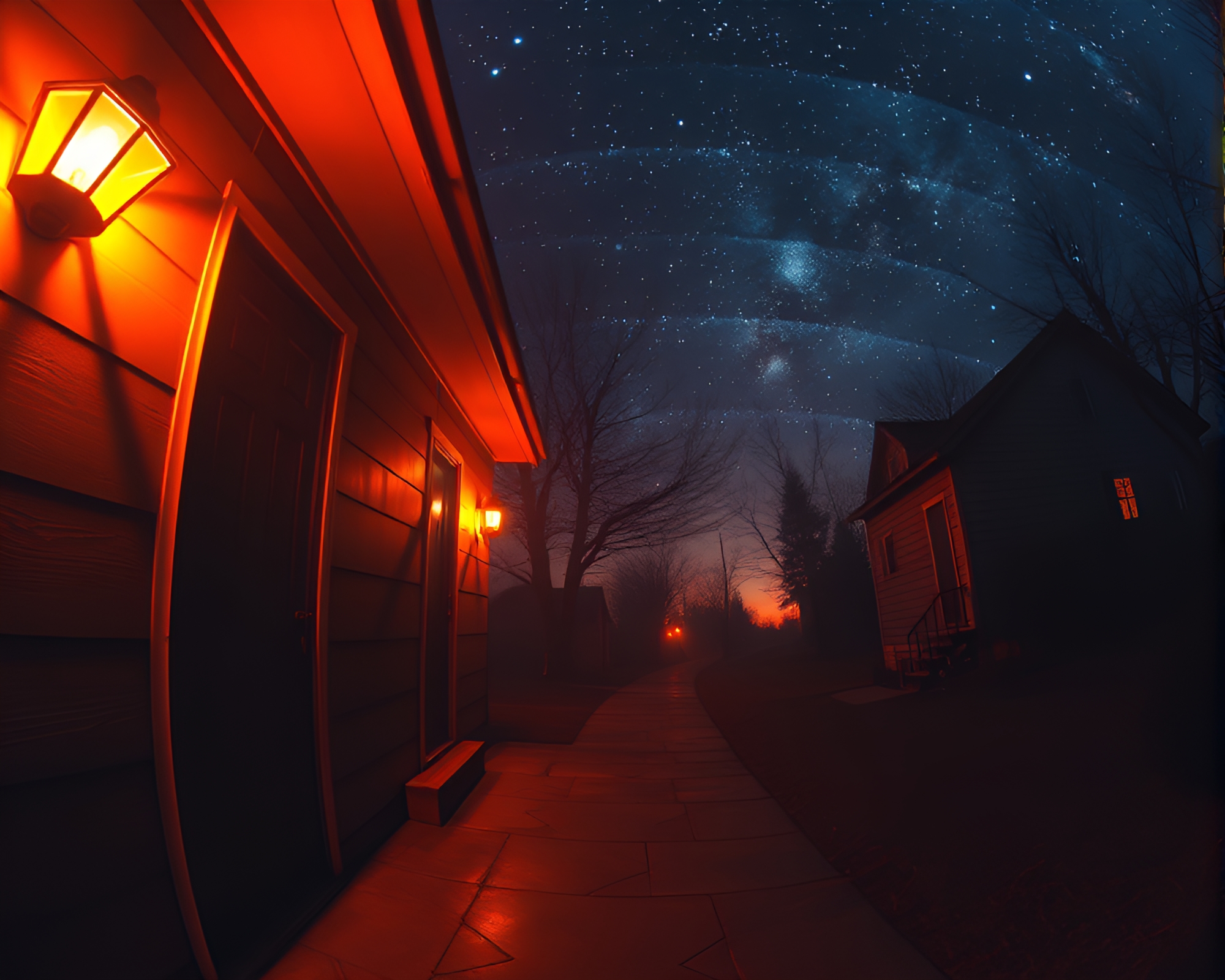Transcendent astral projection under warm porchlight – free AI stock image