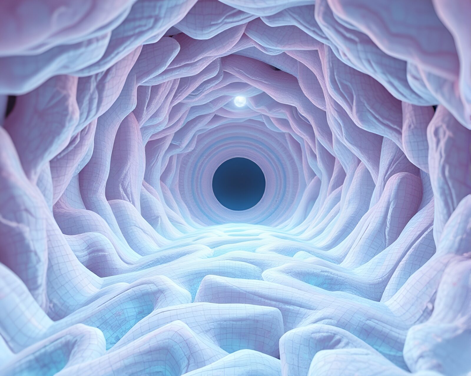 Holographic worm's eye view of pastel planetarium