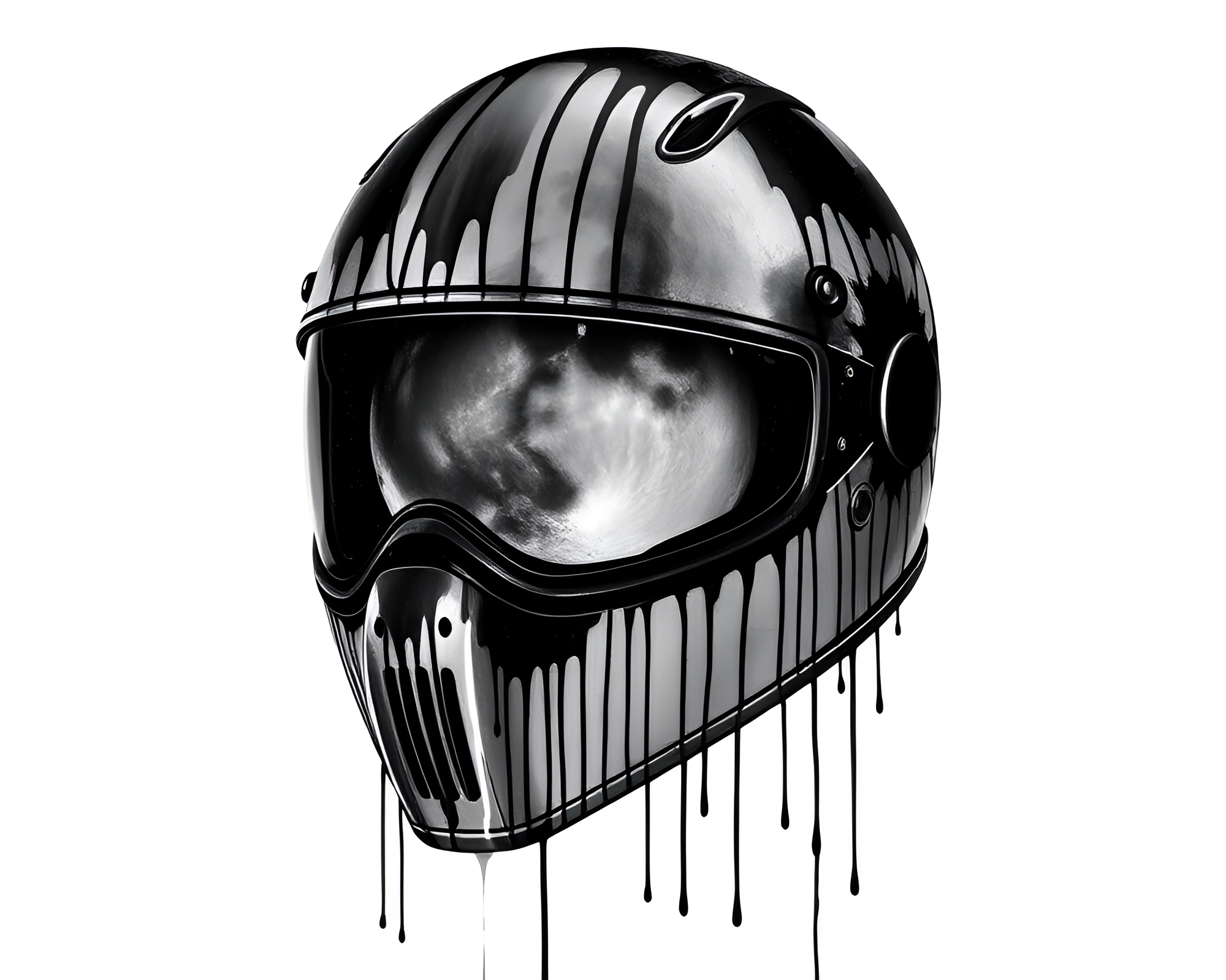 Helmet surrealism in lunar grayscale op art spray paint – free AI stock image