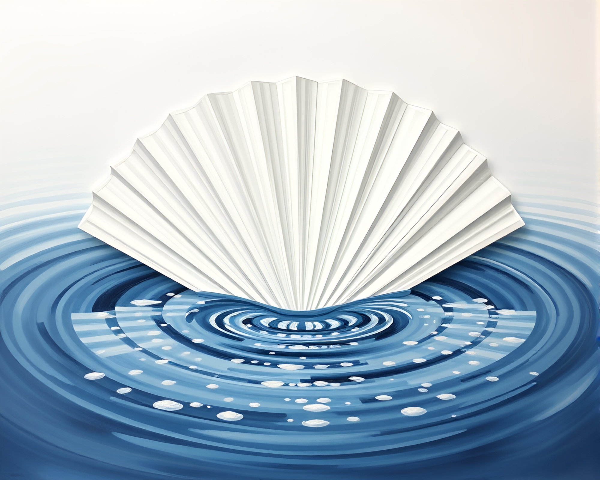 Hand-painted Fan Reflecting Ivory White Water Ripples – free AI stock image