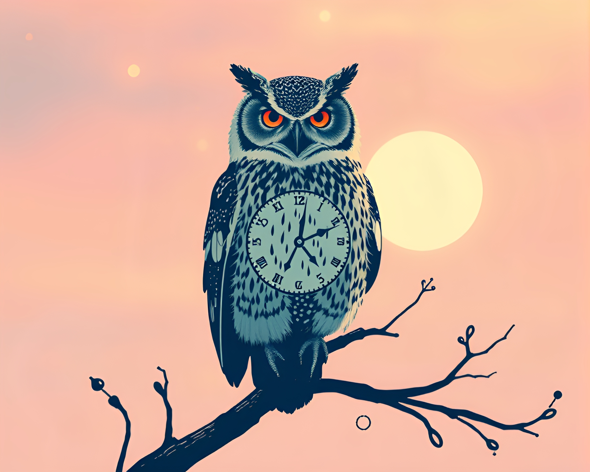 Clockwork Owl in Pastel Sky – free AI stock image