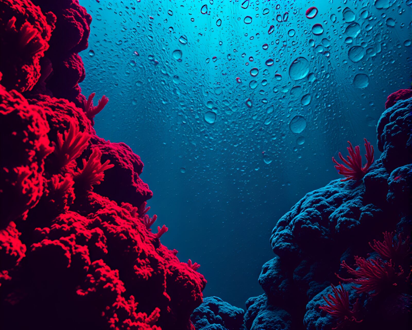 Vibrant linocut textures of a mythical neon-lit reef