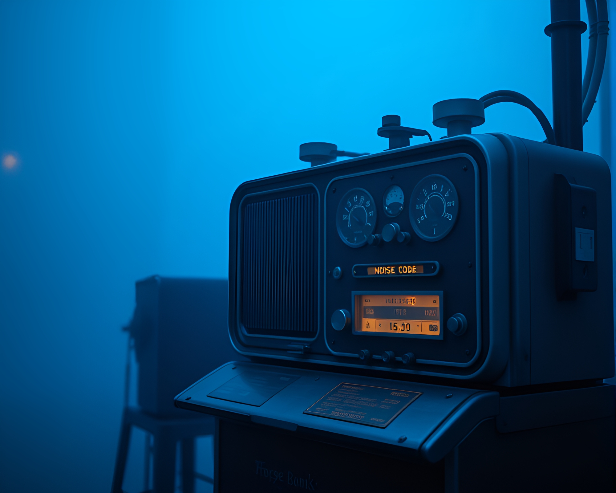 Steel-Blue Retro Futurism: Fog Banks Telegraph – free AI stock image