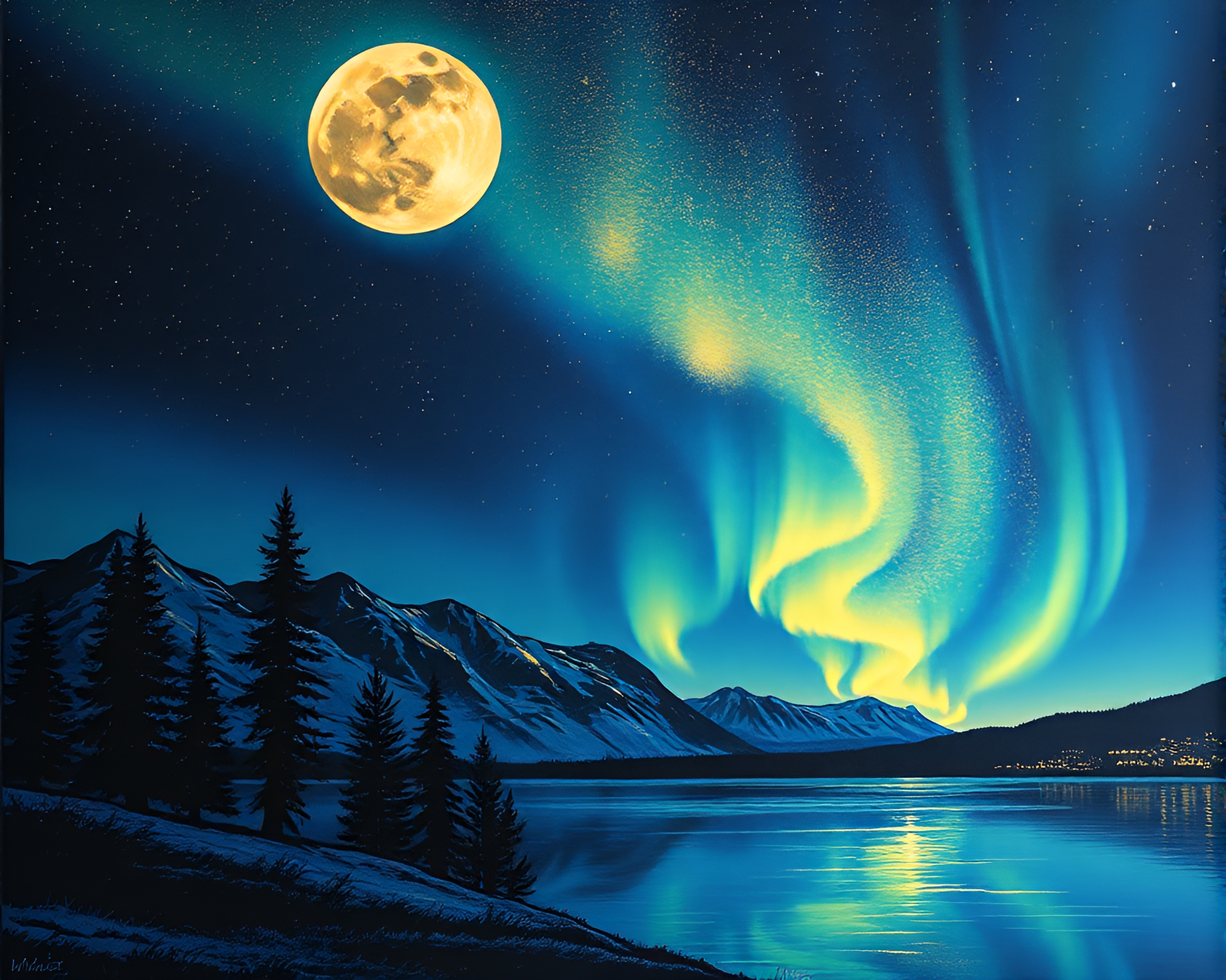 Enchanting Aurora Borealis Gilded Night Sky – free AI stock image
