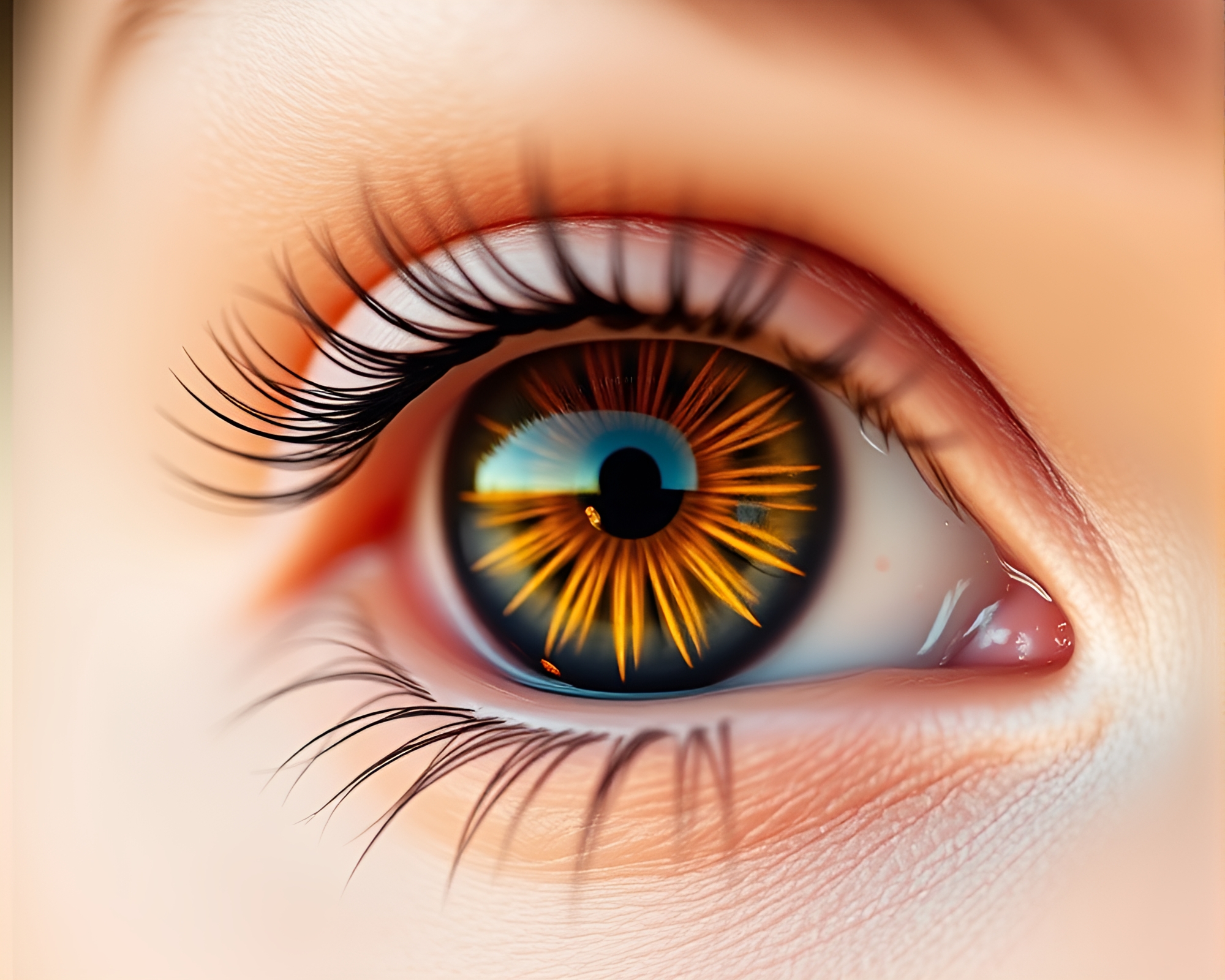 Futuristic Cybernetic Eye Lens Sunburst Matte Finish Art – free AI stock image