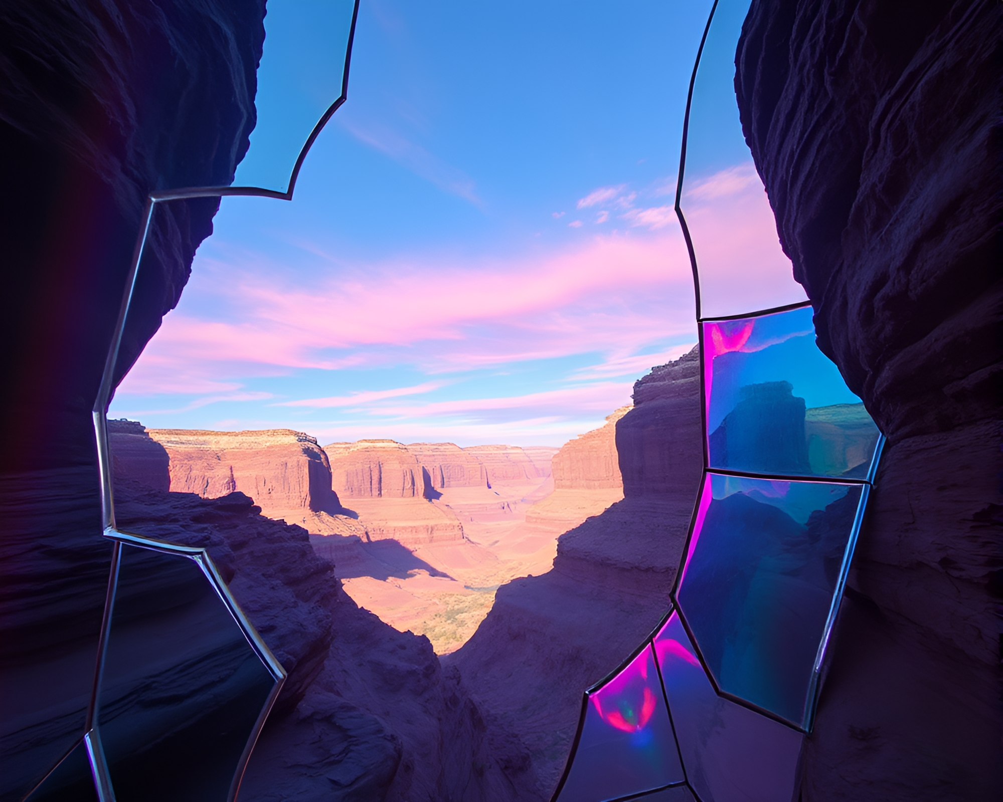 Rainbow Canyon Reflections in Eroded Glass – free AI stock image