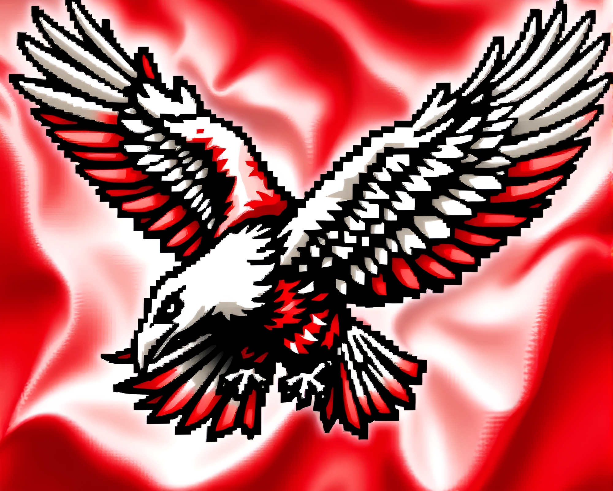 Eagle Fabric Folds in Monochrome Red Pixel Art – free AI stock image