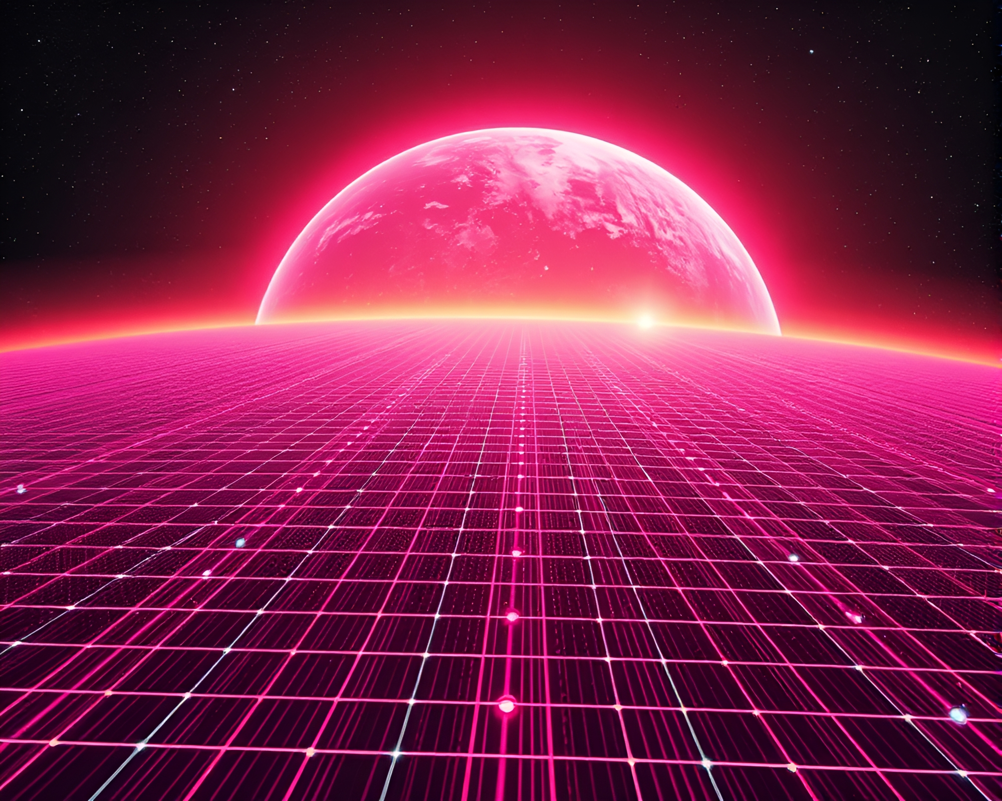 Retro Wave Grid on Planetary Pastel Fiber Optics – free AI stock image