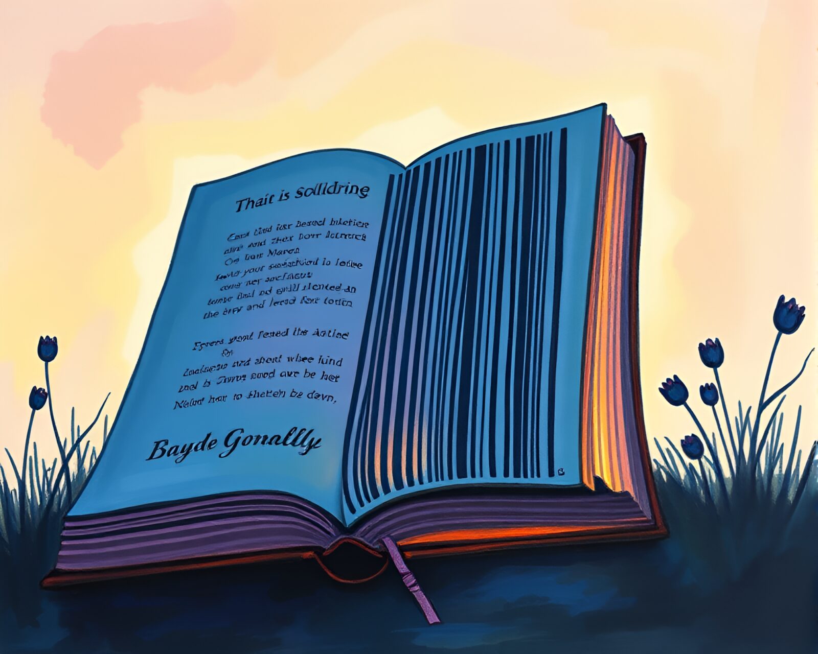 Mystical book with glowing pages in early morning hues