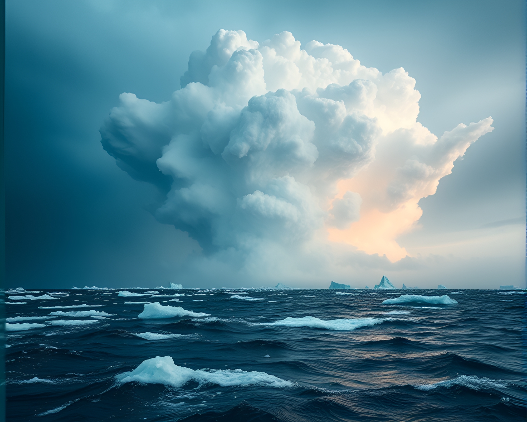Explosive Thunderstorm Engulfs Antarctic Ocean in Divisionism Art – free AI stock image